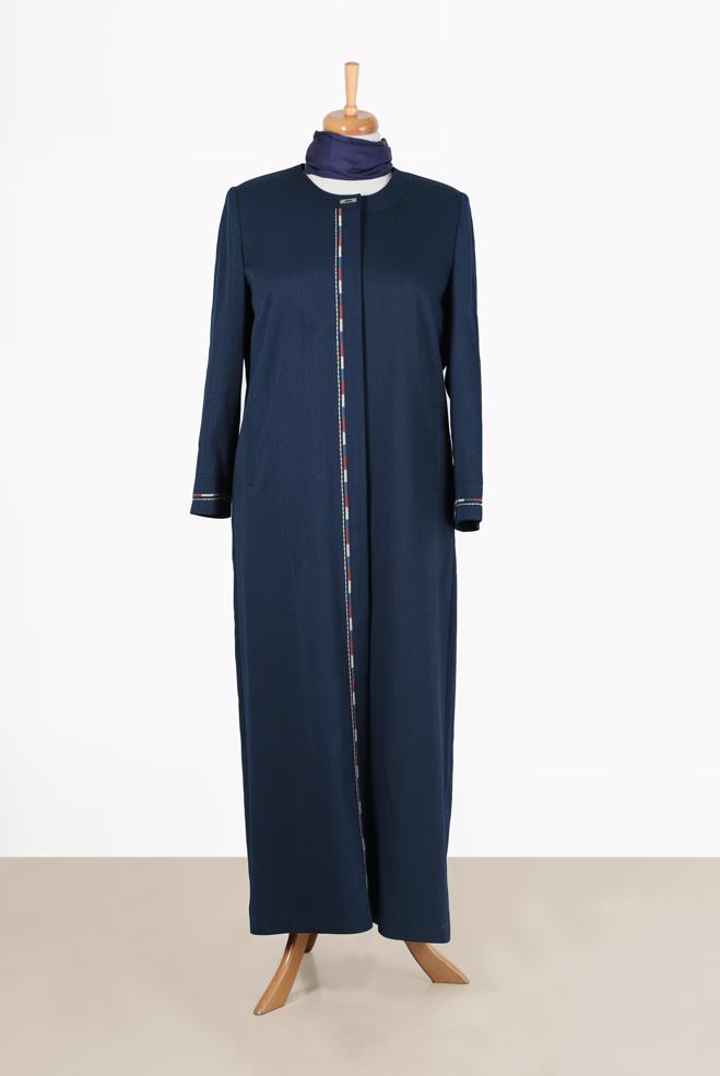 Vêtements hijab BLEU MARINE PARDESSUS BRODÉ COL ROND 10018 - ALVİNA