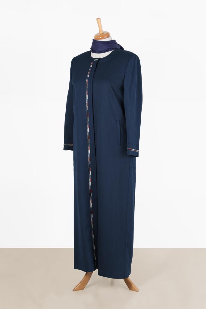 Vêtements hijab BLEU MARINE PARDESSUS BRODÉ COL ROND 10018 - ALVİNA