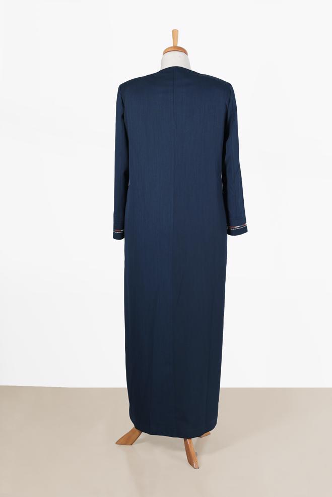 Vêtements hijab BLEU MARINE PARDESSUS BRODÉ COL ROND 10018 - ALVİNA