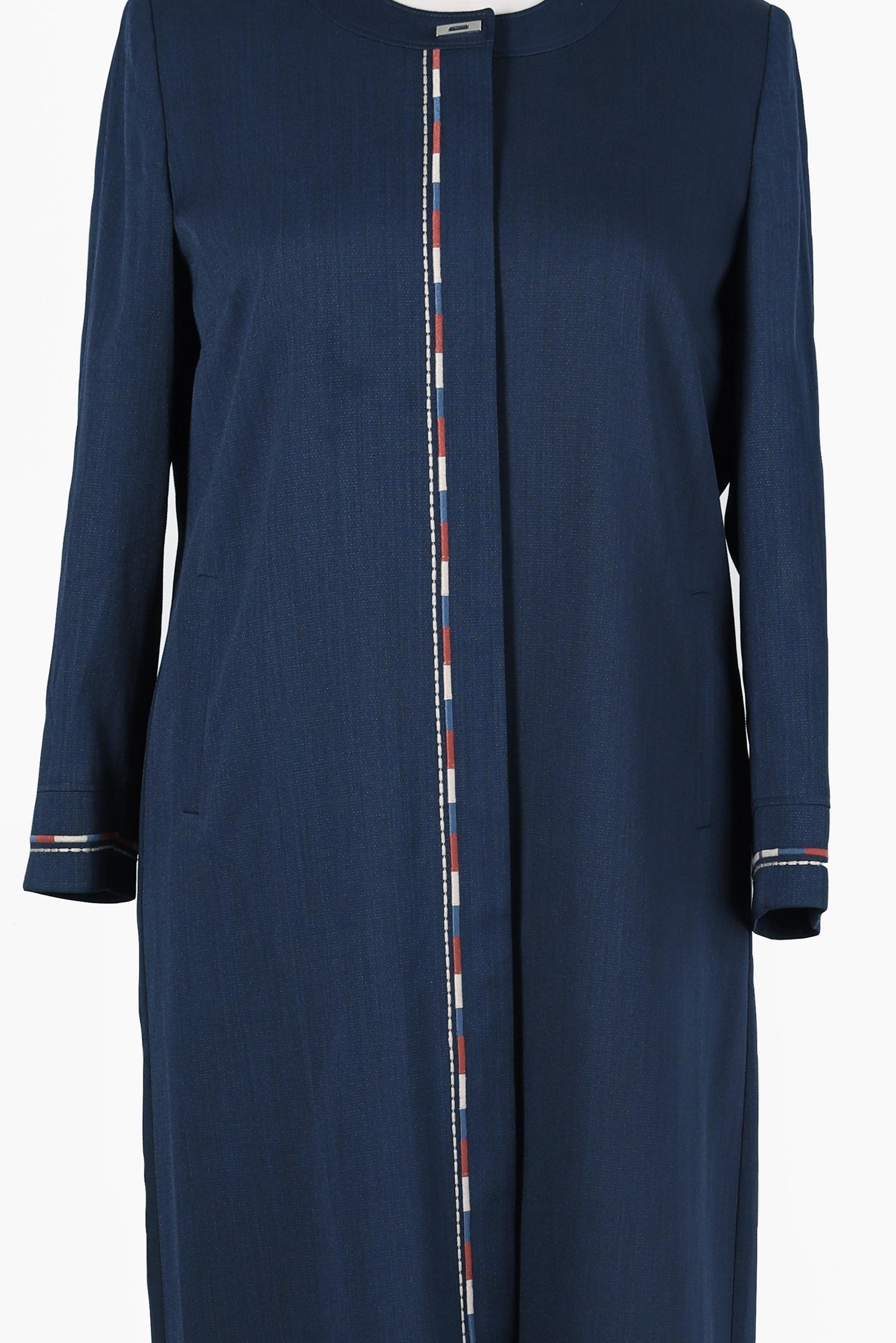 Vêtements hijab BLEU MARINE PARDESSUS BRODÉ COL ROND 10018