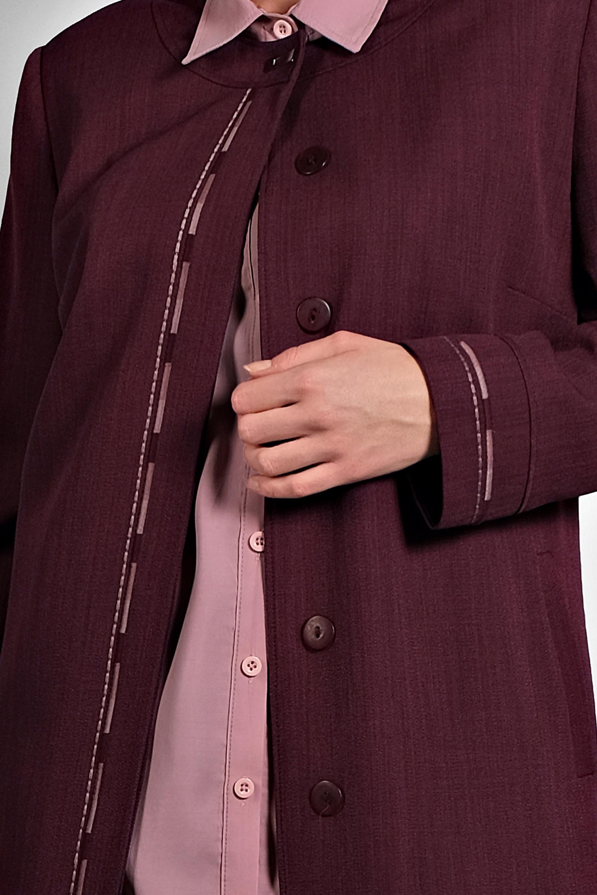 Tesettür giyim MÜRDÜM YUVARLAK YAKA NAKIŞLI PARDESÜ 10018