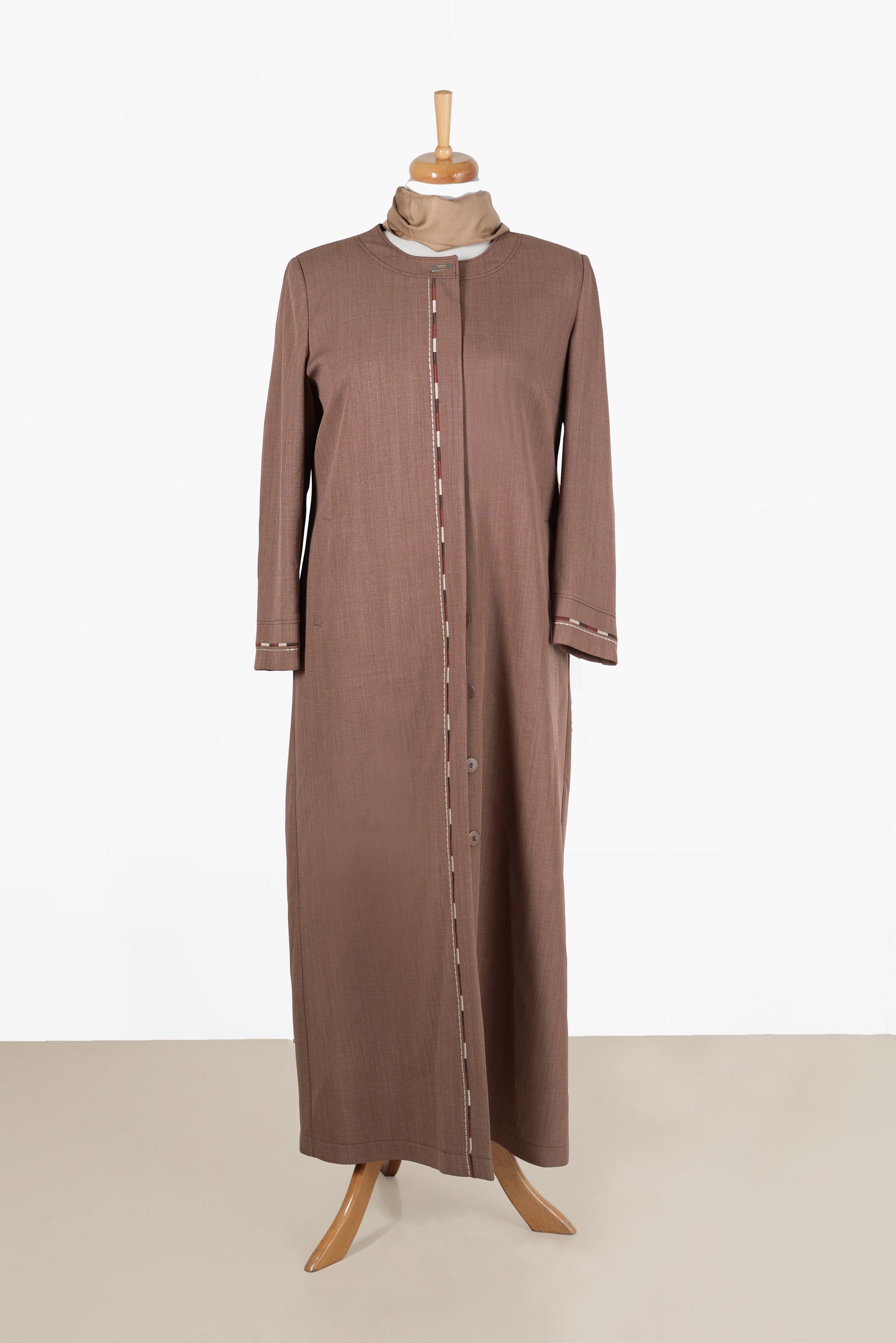 Hijab clothing BROWN ROUND NECK EMBROIDERED TOPCOAT 10018