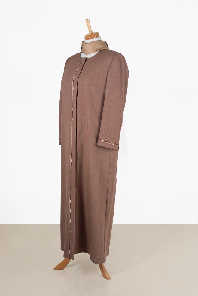 Vêtements hijab BRUN PARDESSUS BRODÉ COL ROND 10018 - ALVİNA