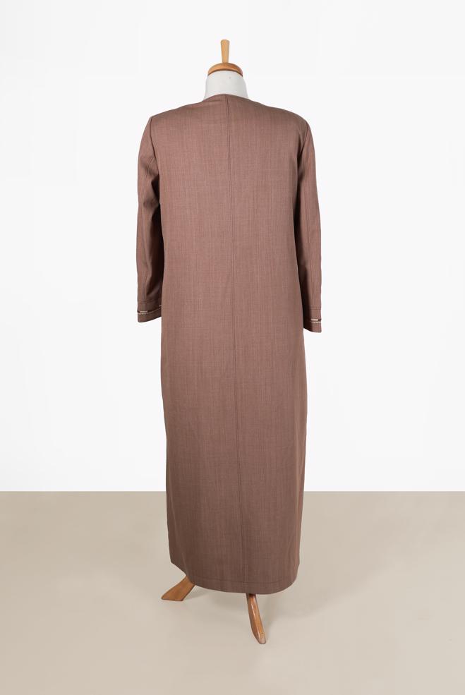 Vêtements hijab BRUN PARDESSUS BRODÉ COL ROND 10018 - ALVİNA