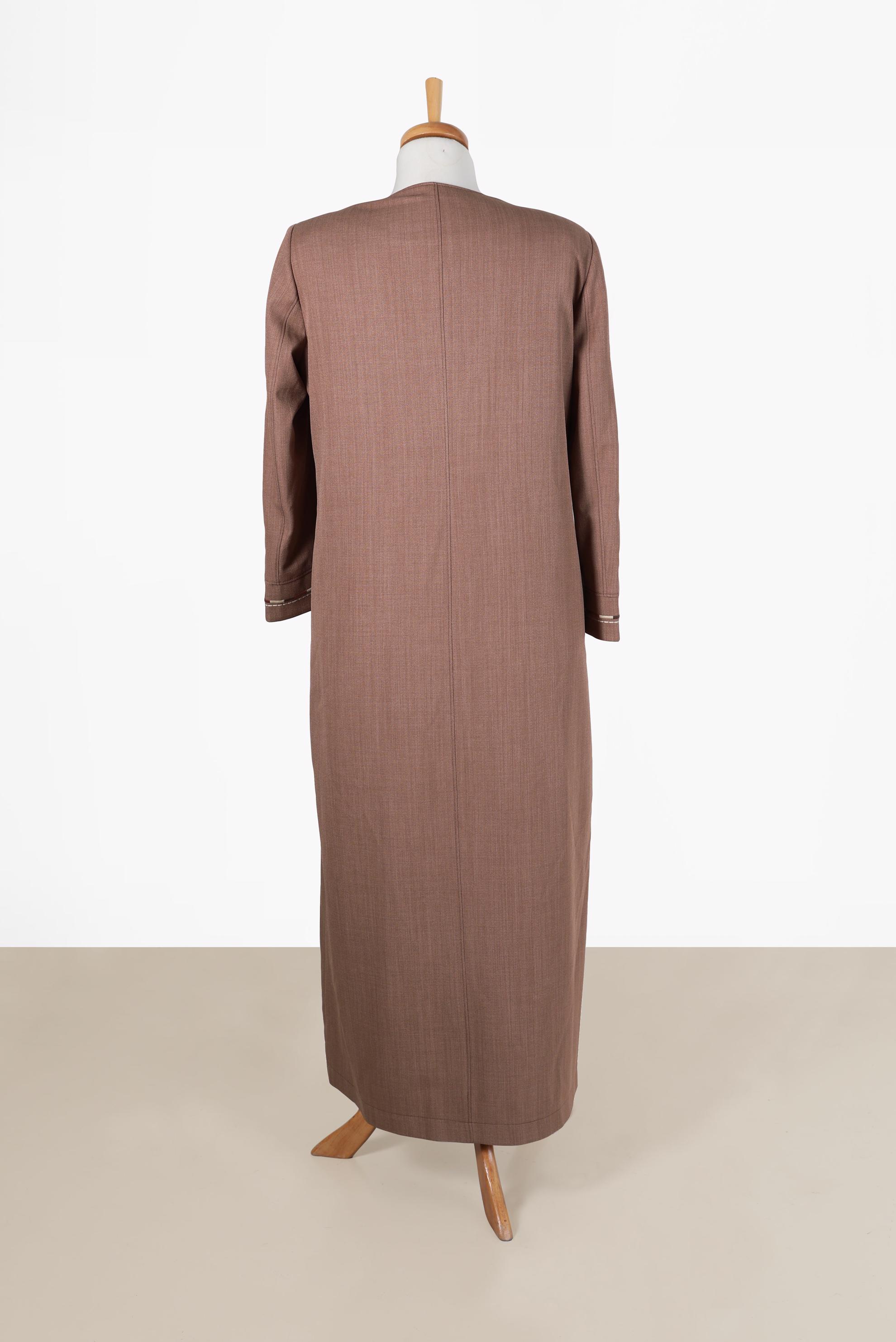 Hijab clothing BROWN ROUND NECK EMBROIDERED TOPCOAT 10018