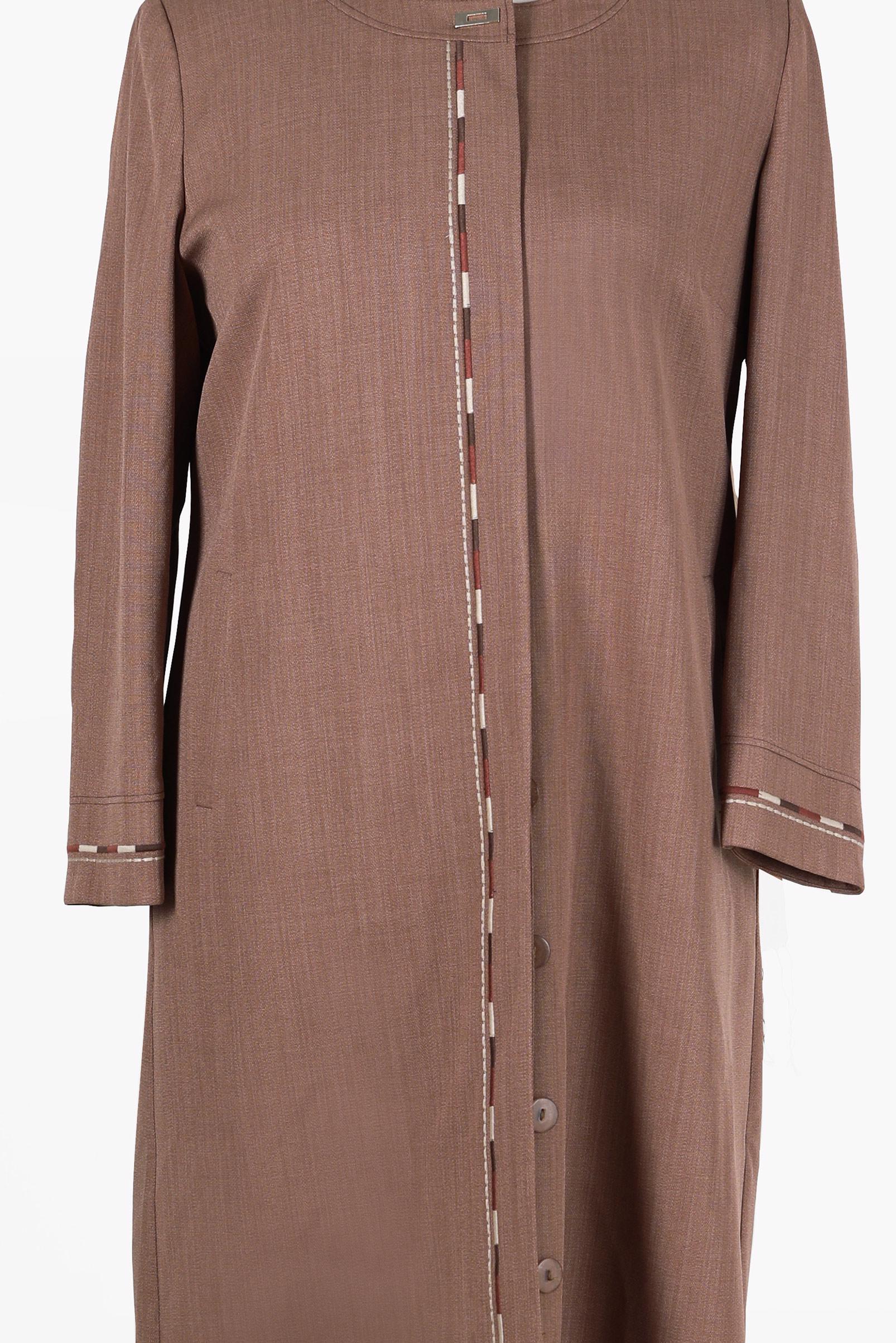 Hijab clothing BROWN ROUND NECK EMBROIDERED TOPCOAT 10018