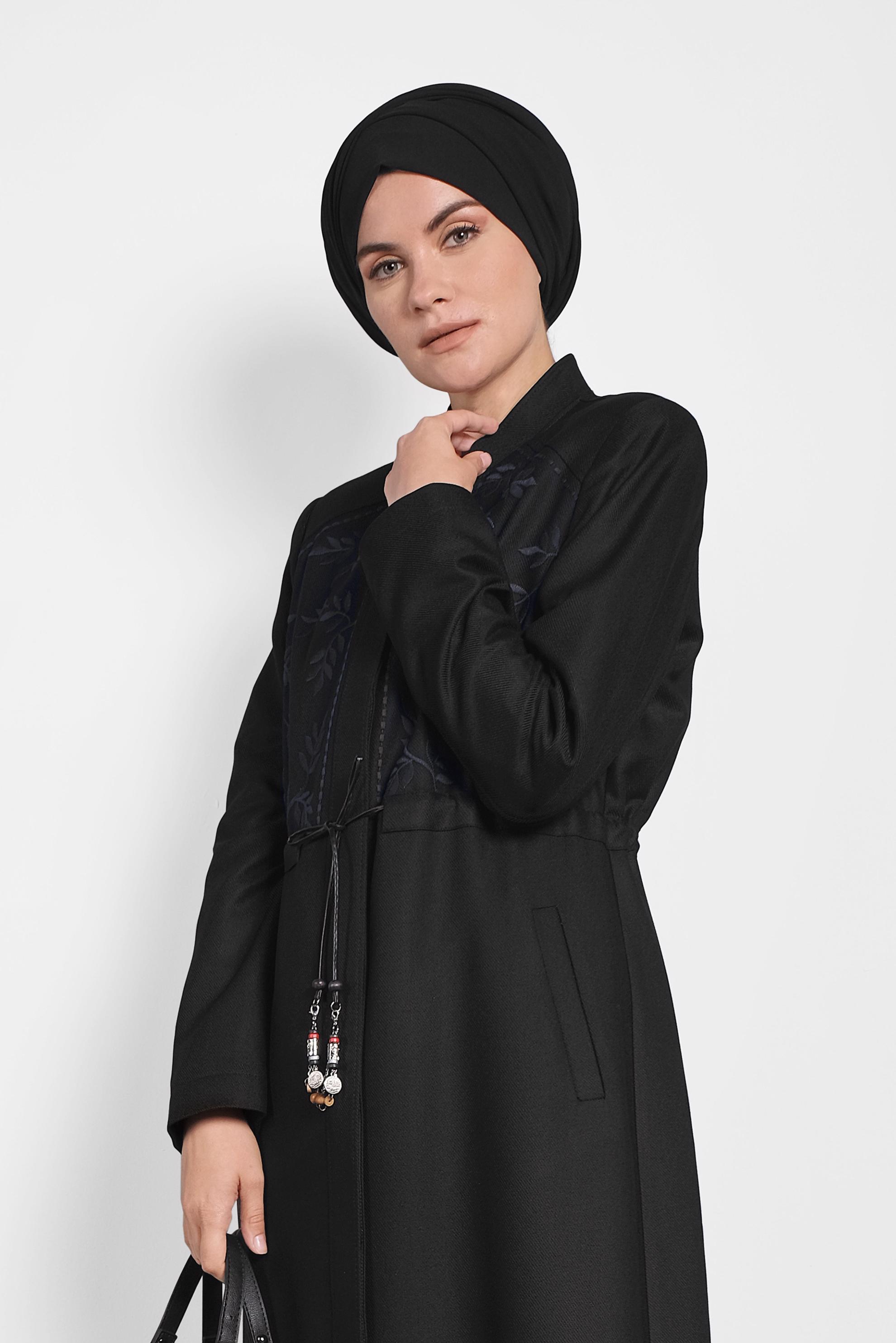 Tesettür giyim SİYAH HAKİM YAKA PARDESÜ 10121