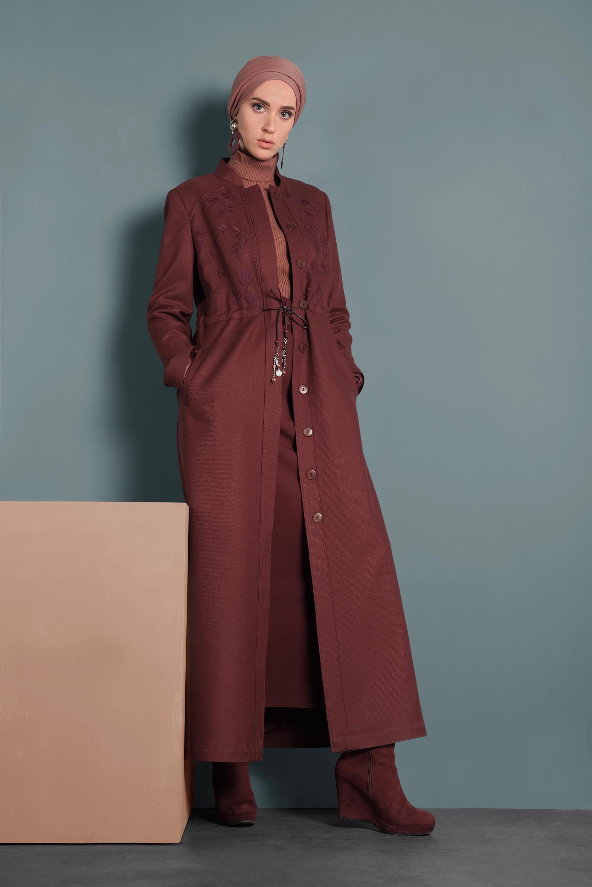 Tesettür giyim TURUNCU HAKİM YAKA PARDESÜ 10121