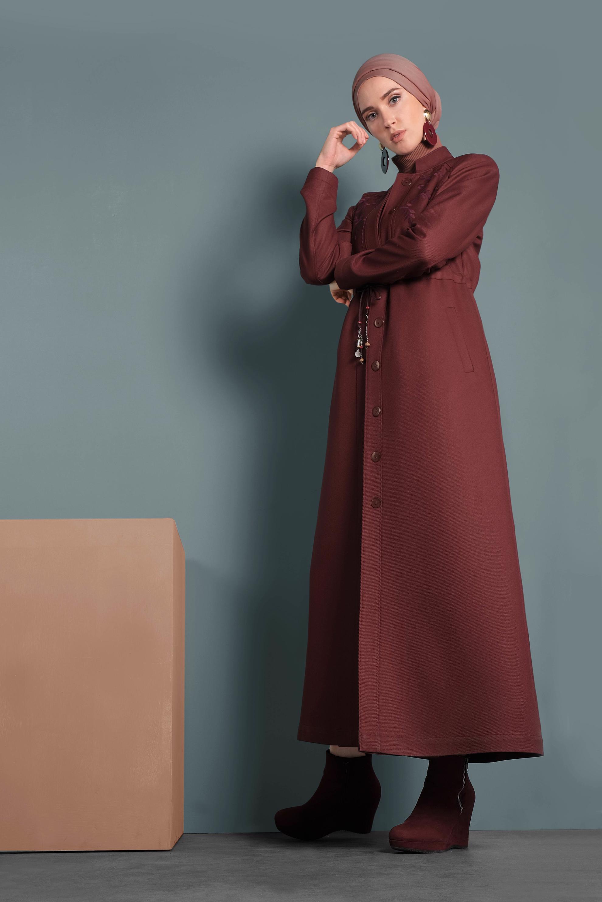 Tesettür giyim TURUNCU HAKİM YAKA PARDESÜ 10121