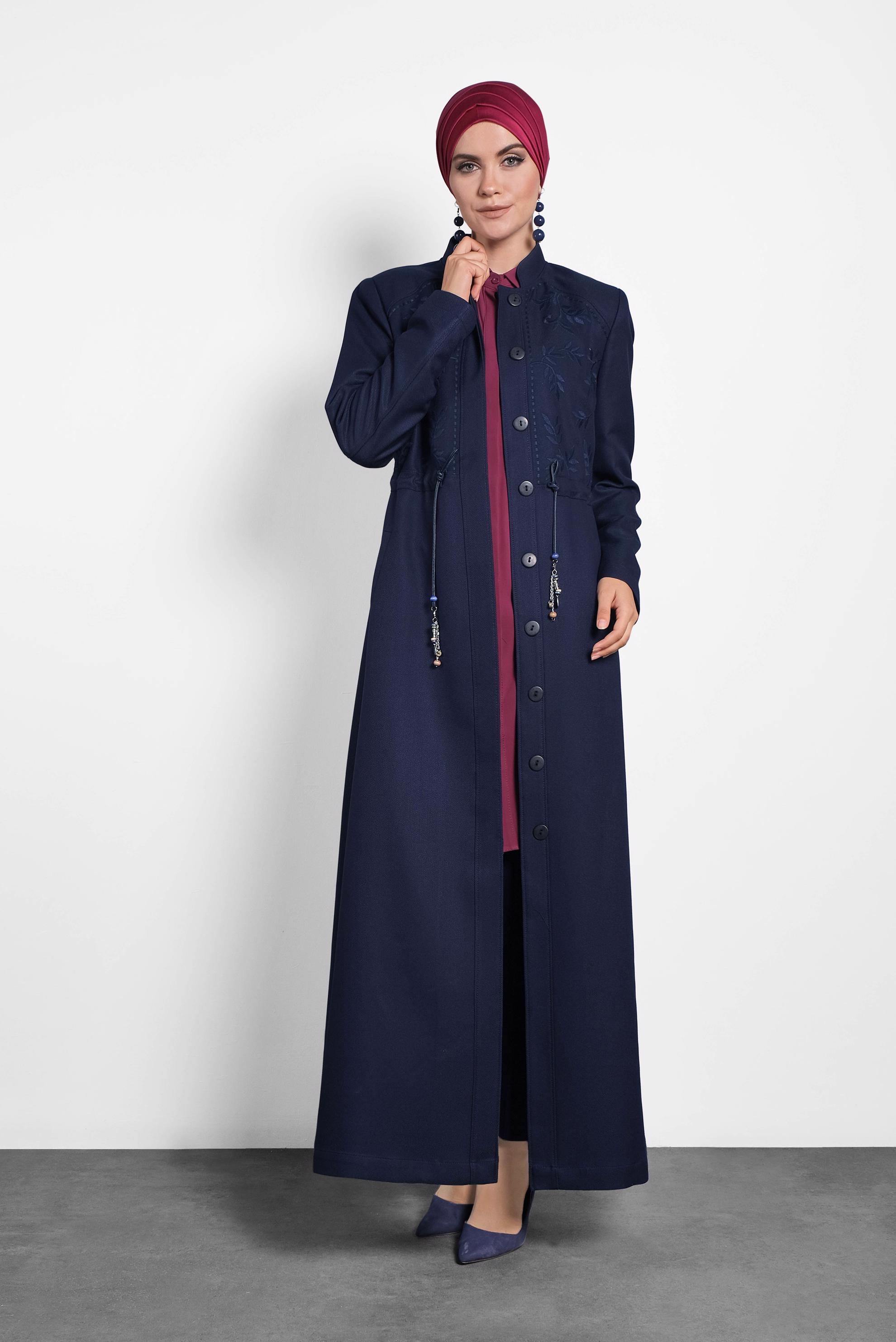 Tesettür giyim LACİVERT HAKİM YAKA PARDESÜ 10121