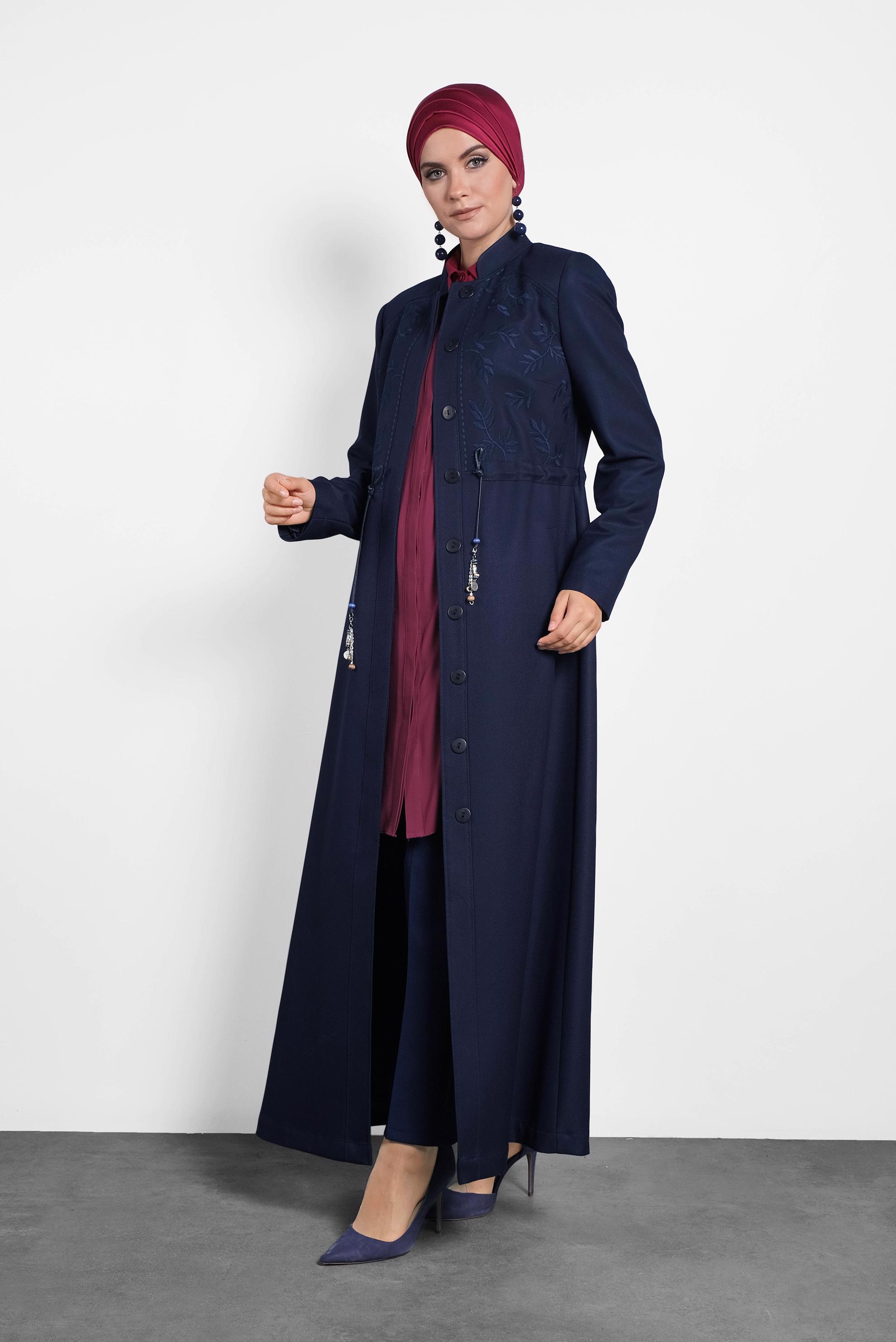 Tesettür giyim LACİVERT HAKİM YAKA PARDESÜ 10121