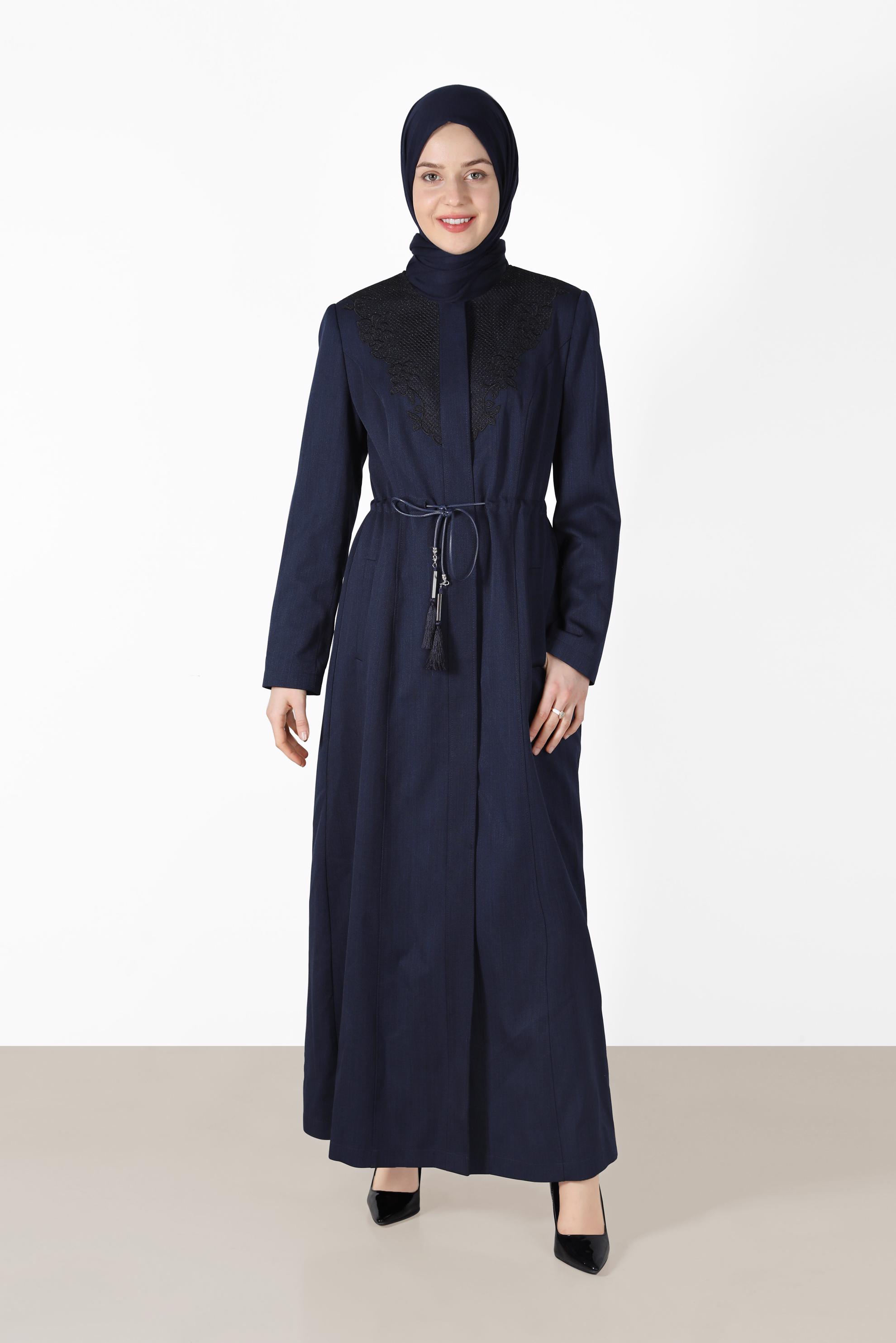 Tesettür giyim LACİVERT DÜĞMELİ BELİ BAĞCIKLI PARDESÜ 10122