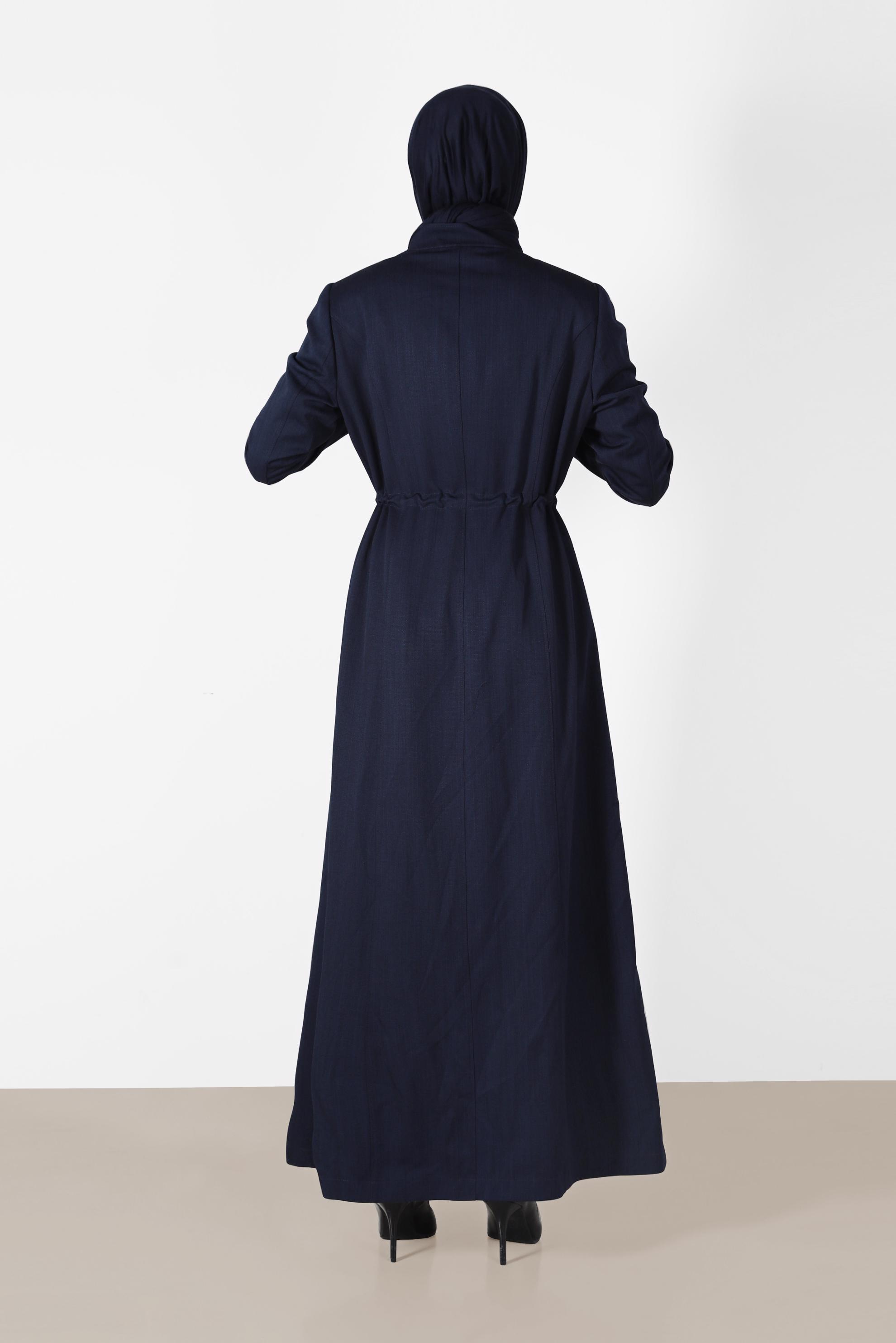 Tesettür giyim LACİVERT DÜĞMELİ BELİ BAĞCIKLI PARDESÜ 10122