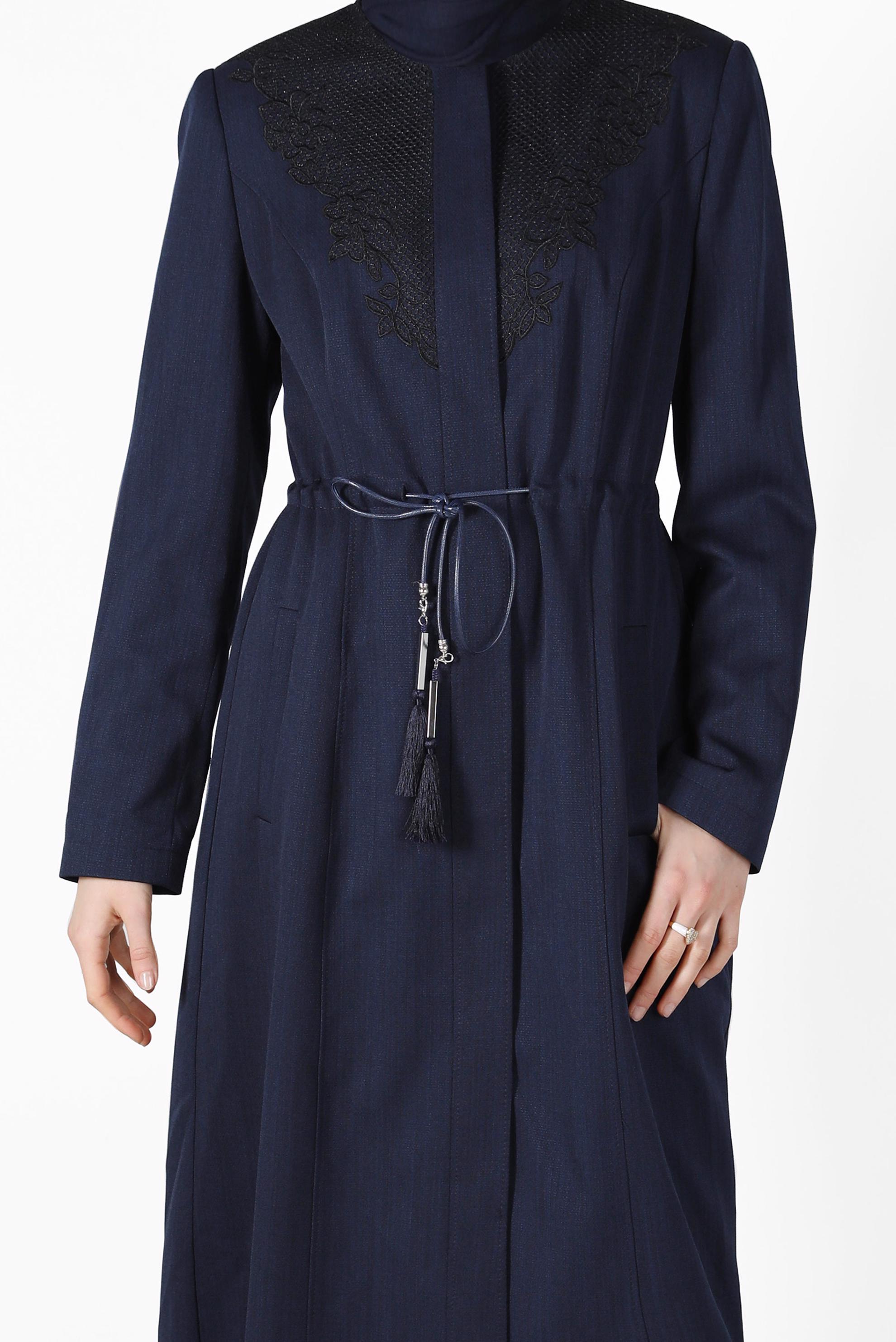 Tesettür giyim LACİVERT DÜĞMELİ BELİ BAĞCIKLI PARDESÜ 10122