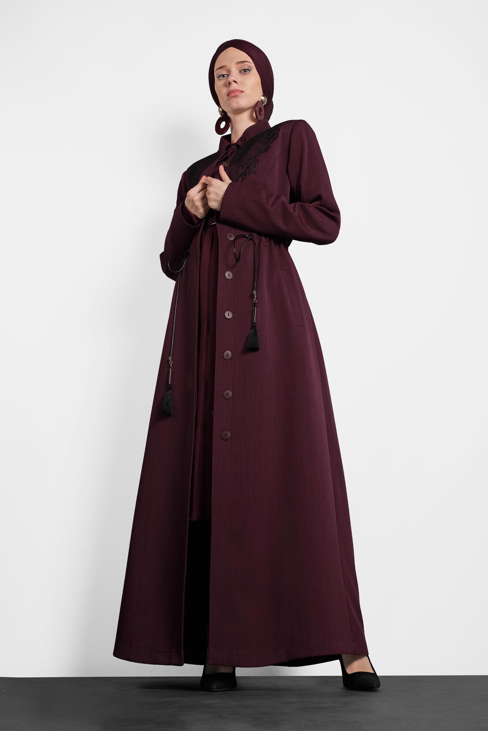 Tesettür giyim MÜRDÜM DÜĞMELİ BELİ BAĞCIKLI PARDESÜ 10122