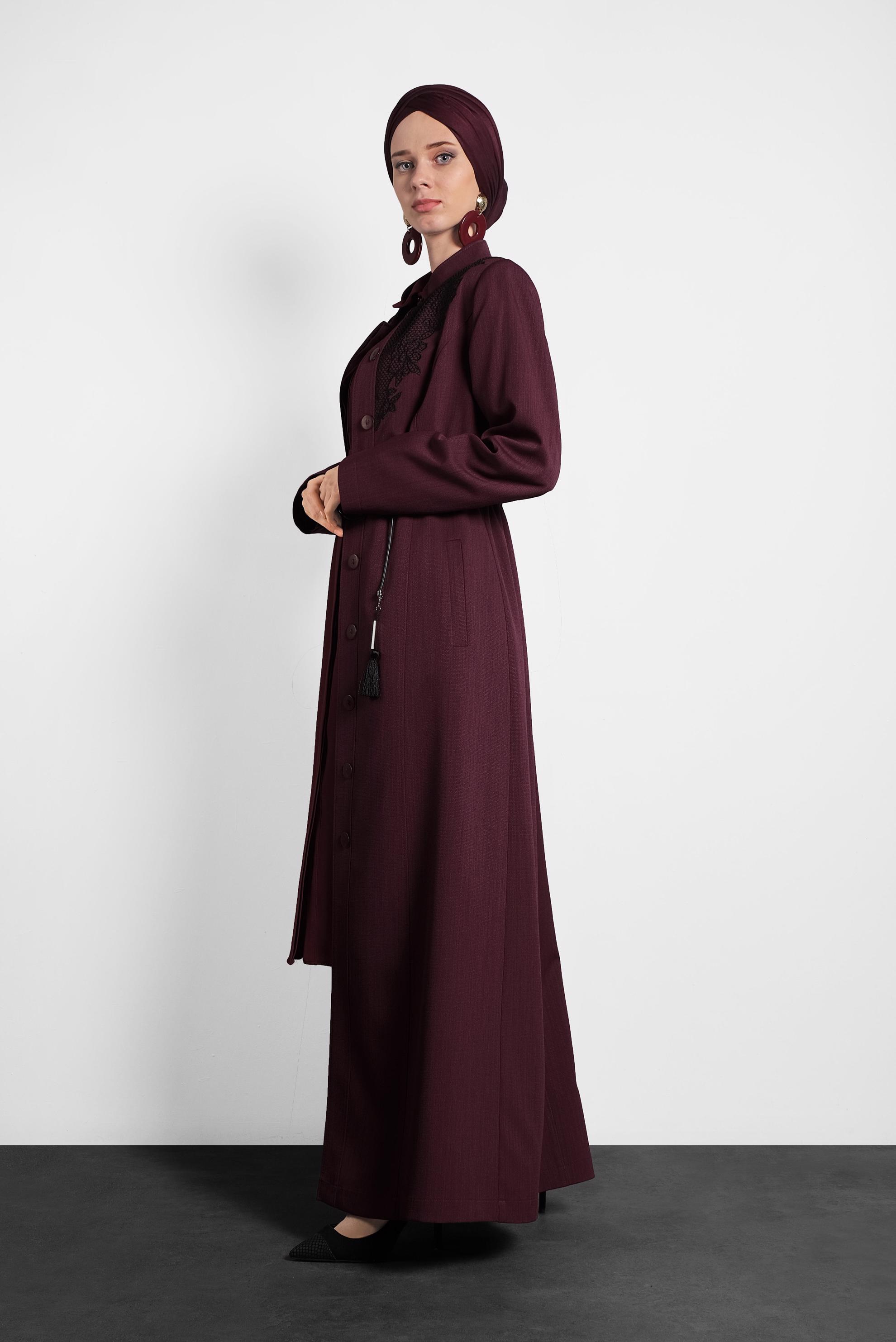 Tesettür giyim MÜRDÜM DÜĞMELİ BELİ BAĞCIKLI PARDESÜ 10122