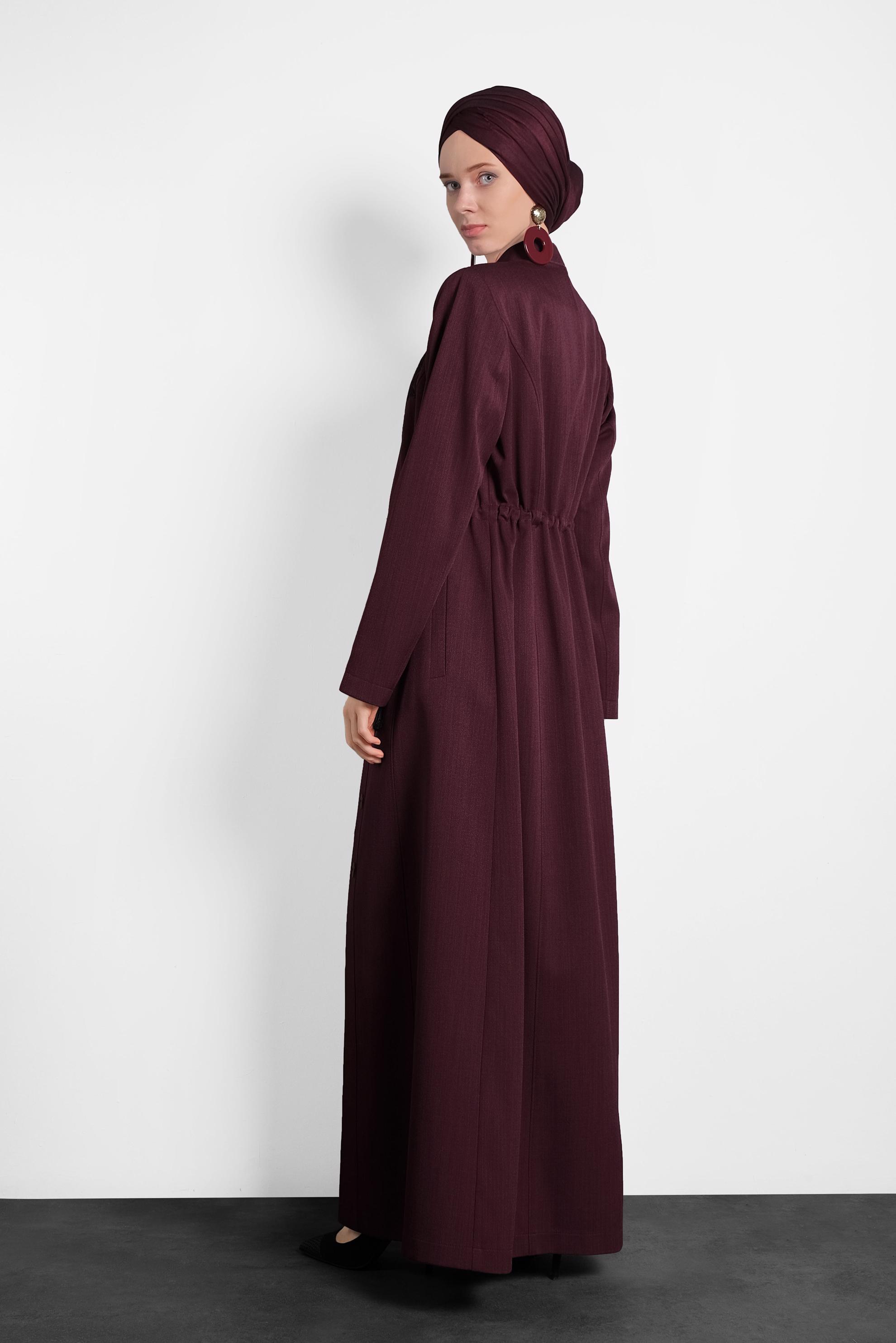 Tesettür giyim MÜRDÜM DÜĞMELİ BELİ BAĞCIKLI PARDESÜ 10122