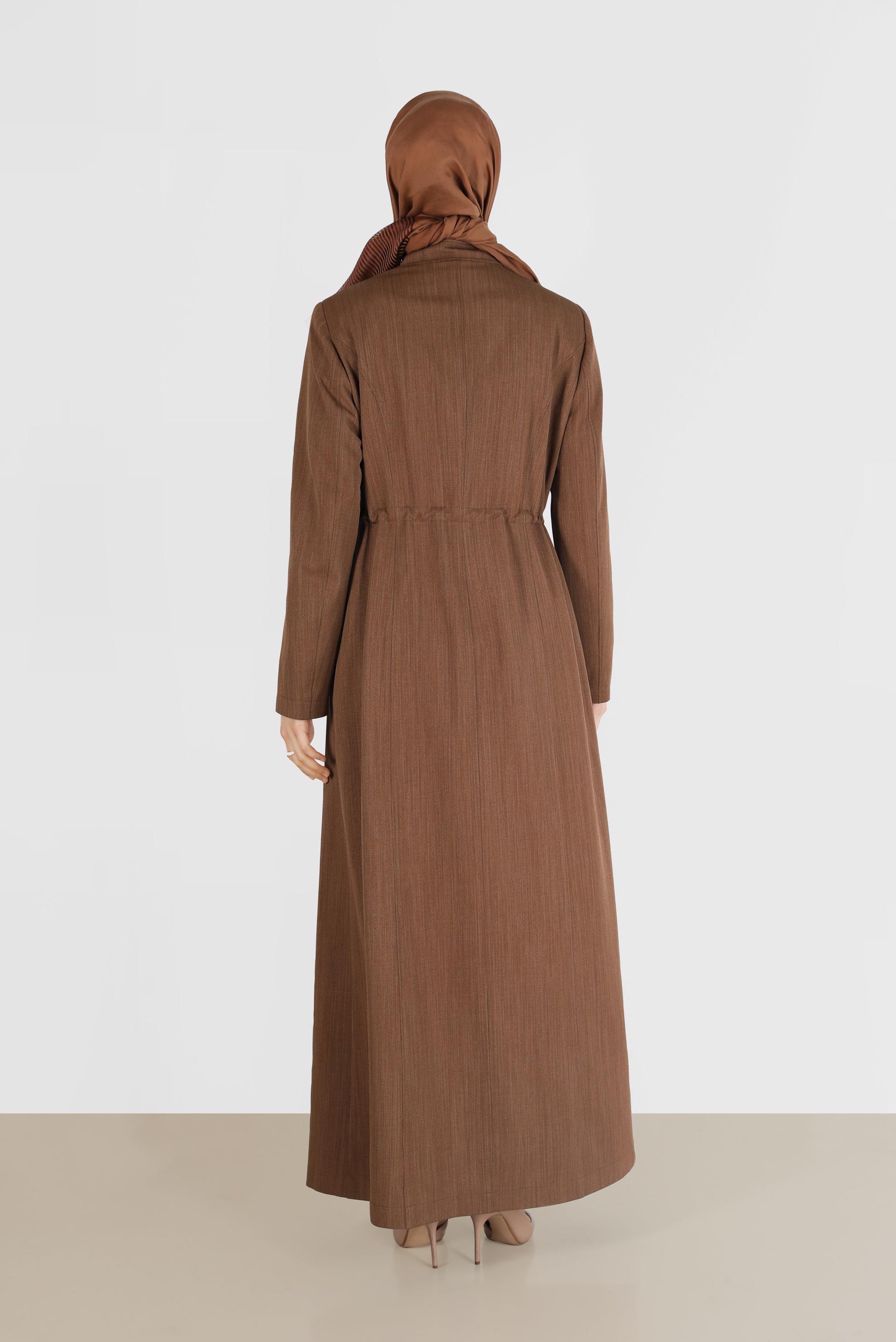 Tesettür giyim KAHVE DÜĞMELİ BELİ BAĞCIKLI PARDESÜ 10122