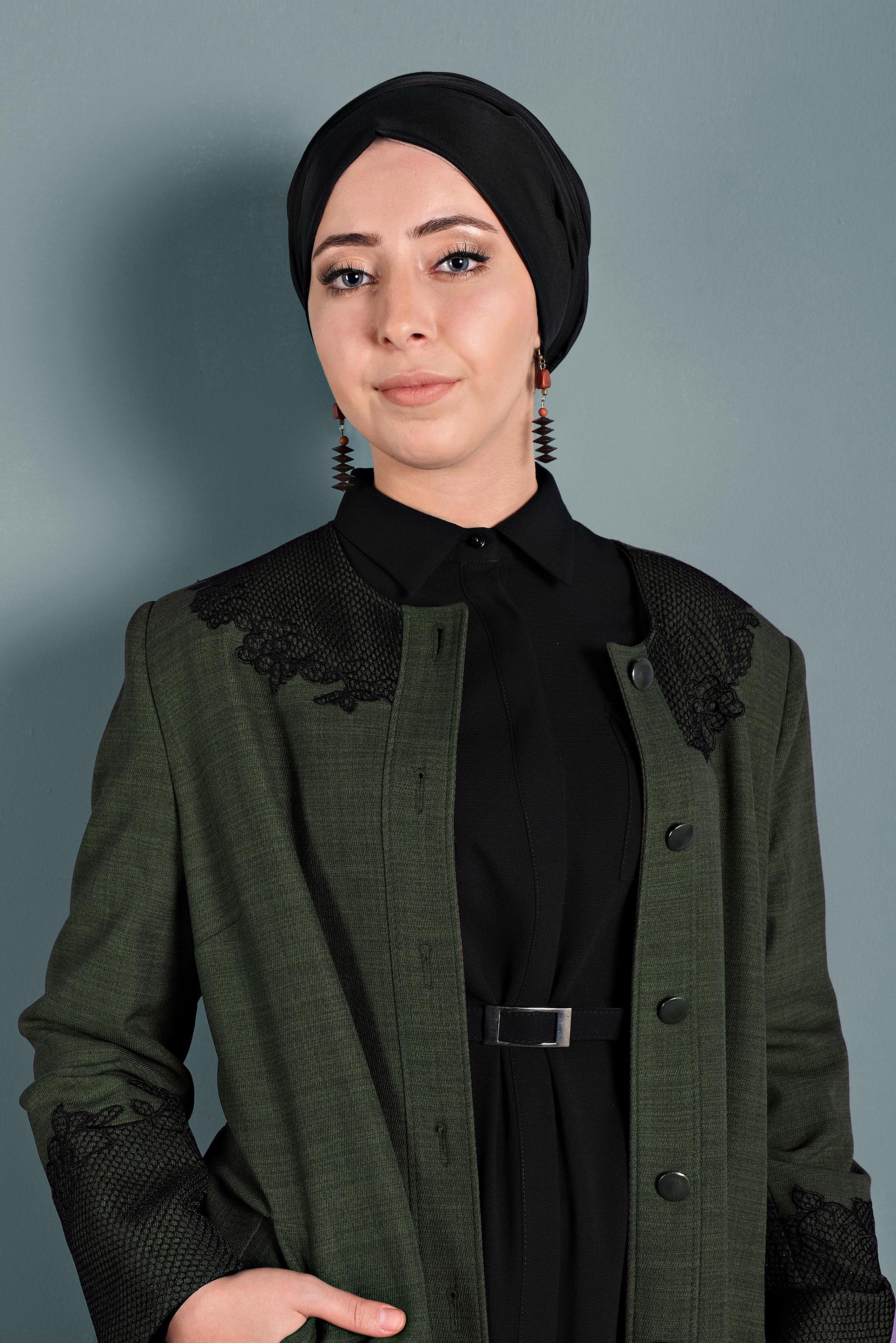 Tesettür giyim HAKİ NAKIŞLI PARDESÜ 10123 