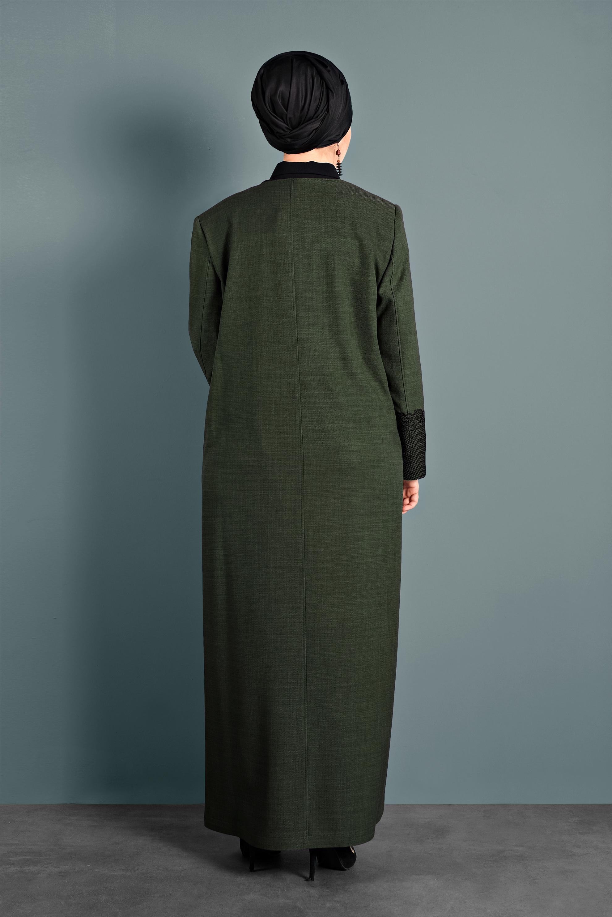 Tesettür giyim HAKİ NAKIŞLI PARDESÜ 10123 