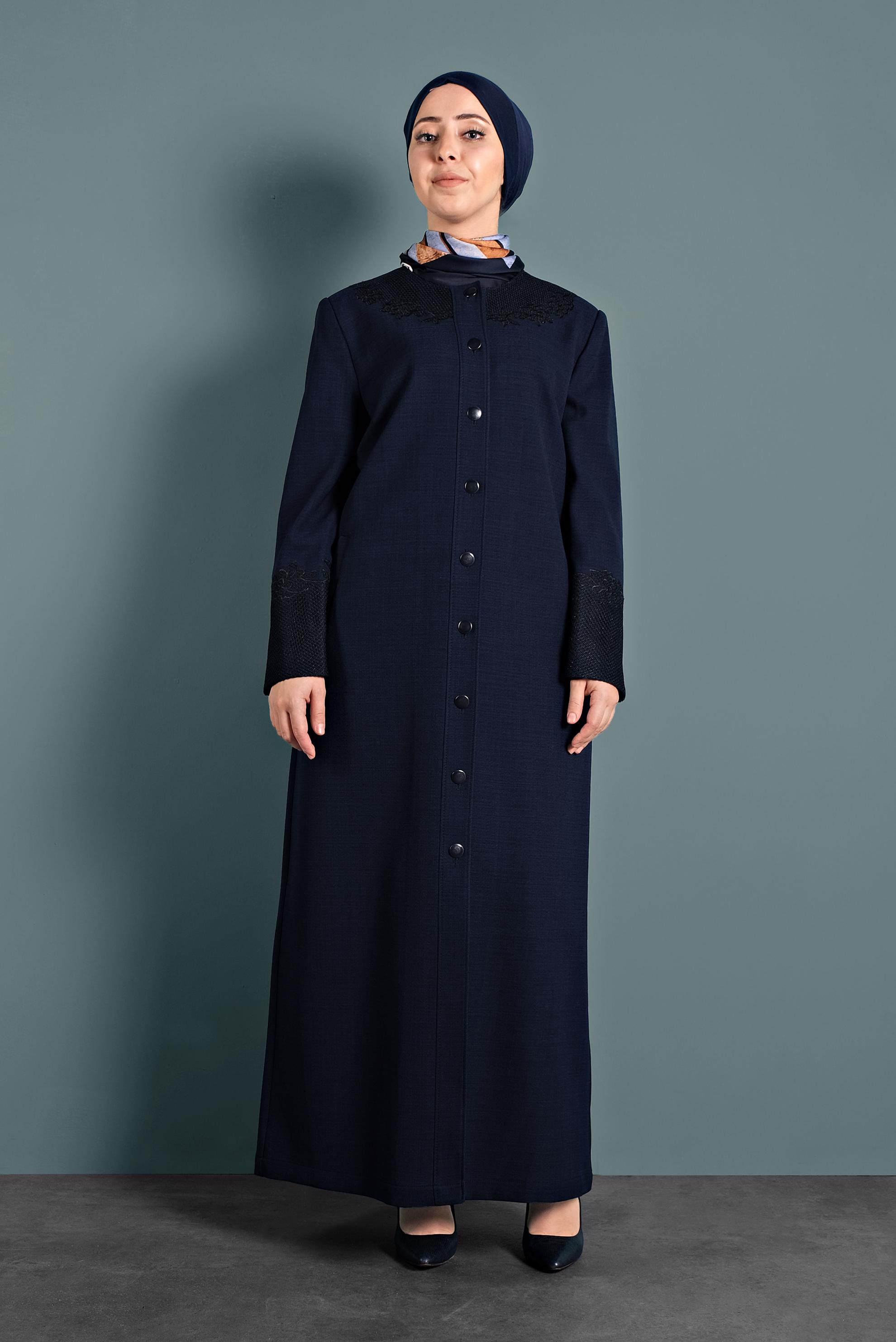 Tesettür giyim LACİVERT NAKIŞLI PARDESÜ 10123 