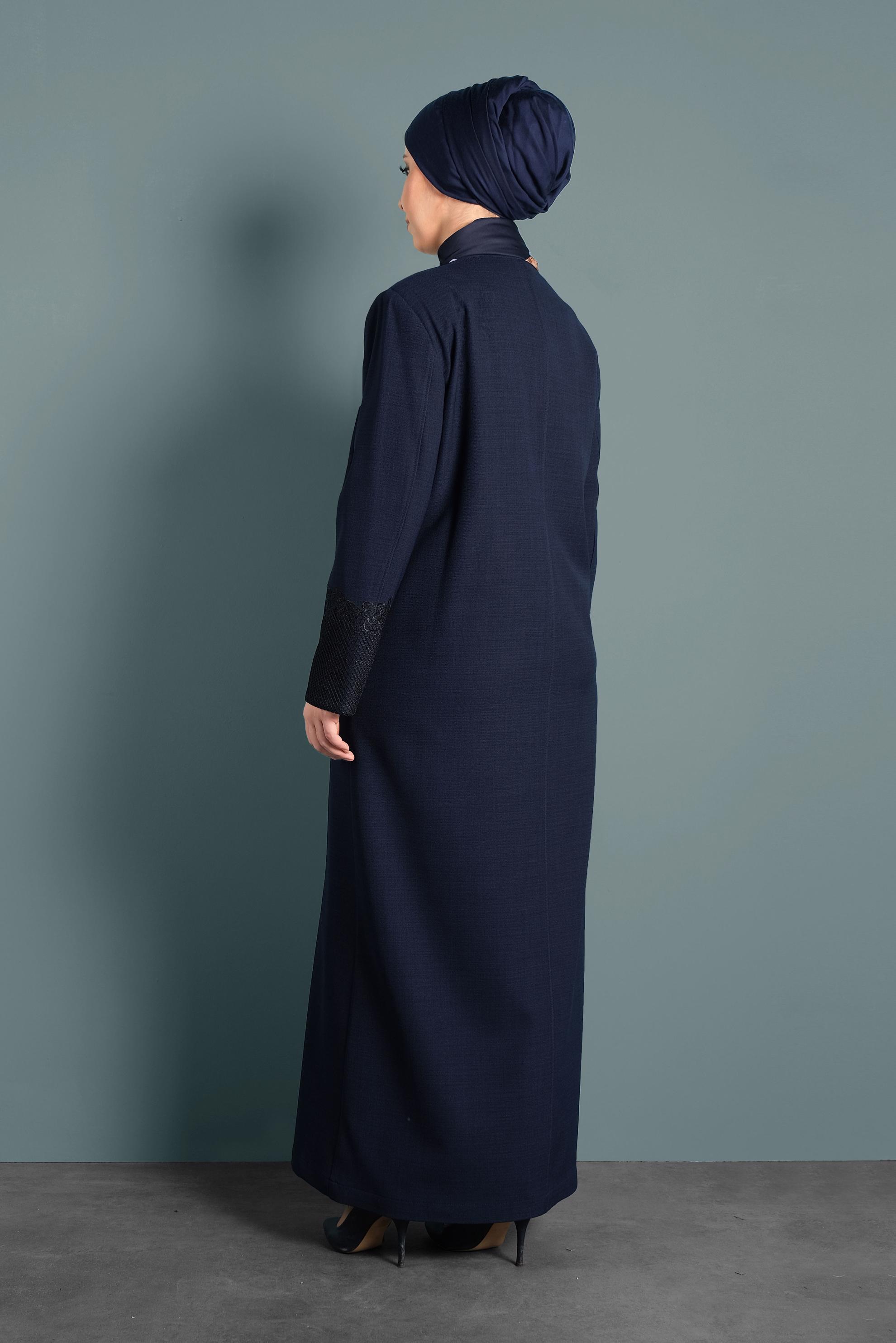 Tesettür giyim LACİVERT NAKIŞLI PARDESÜ 10123 