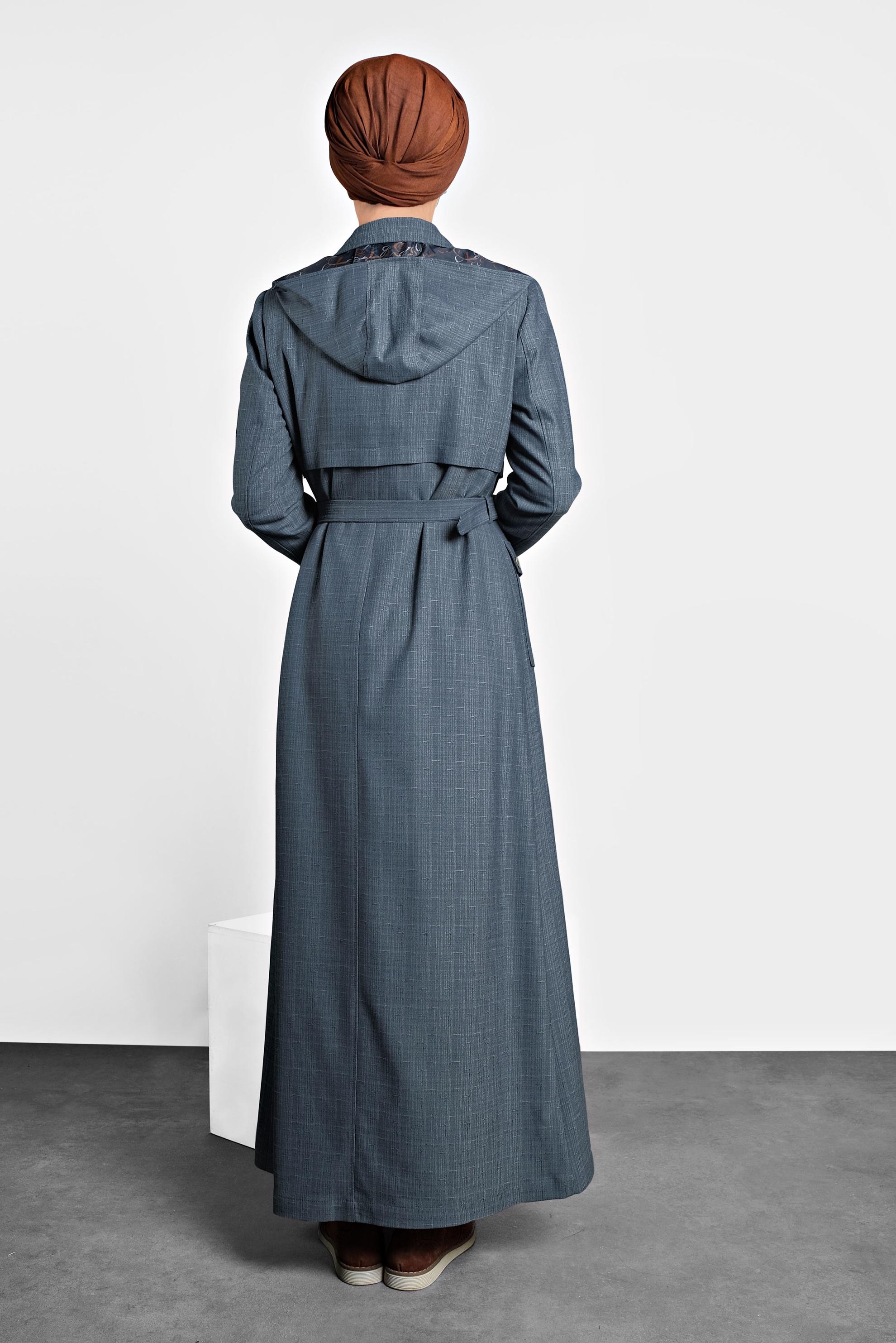 Tesettür giyim LACİVERT KEMERLİ PARDESÜ 10127 