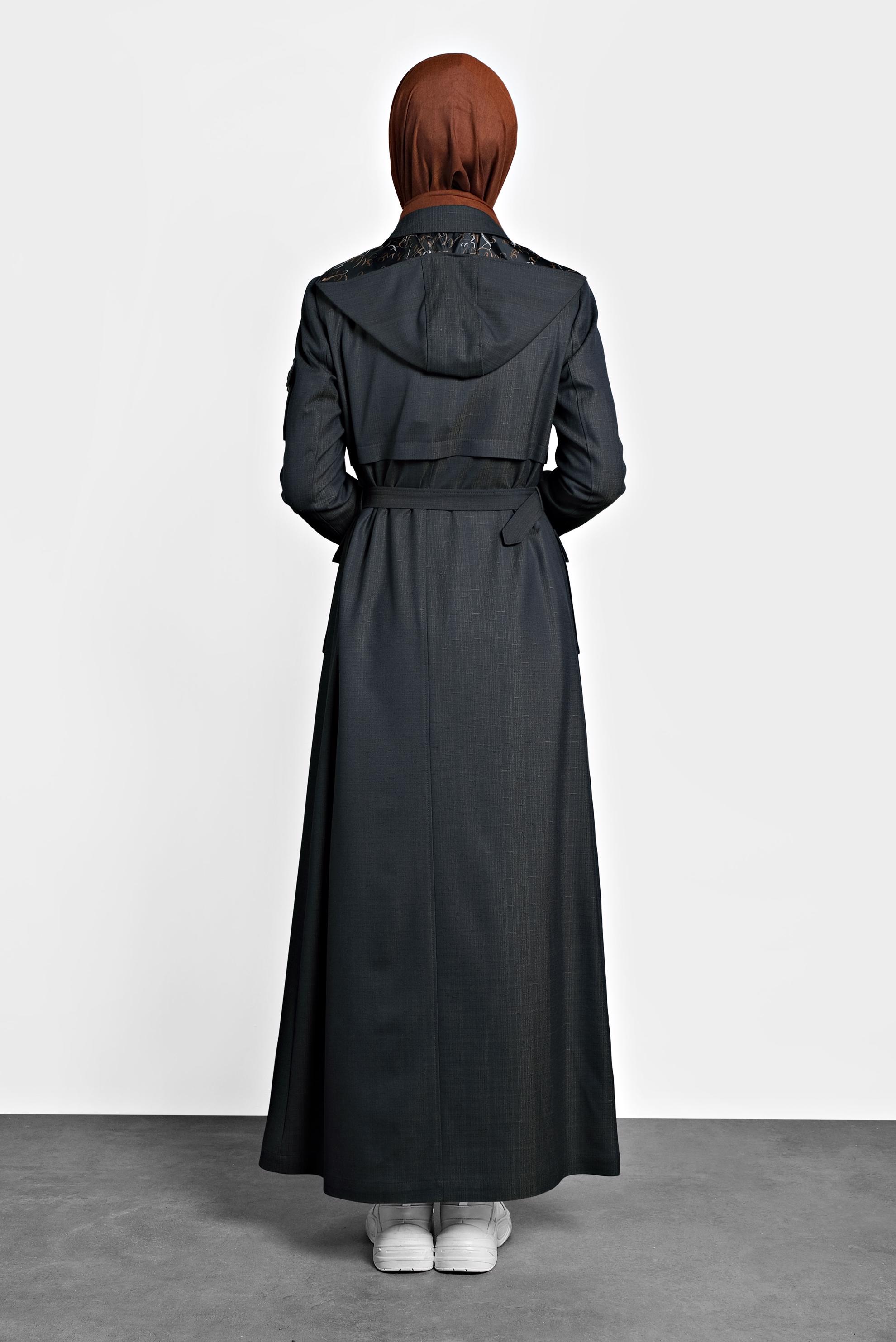 Tesettür giyim MAVİ KEMERLİ PARDESÜ 10127 