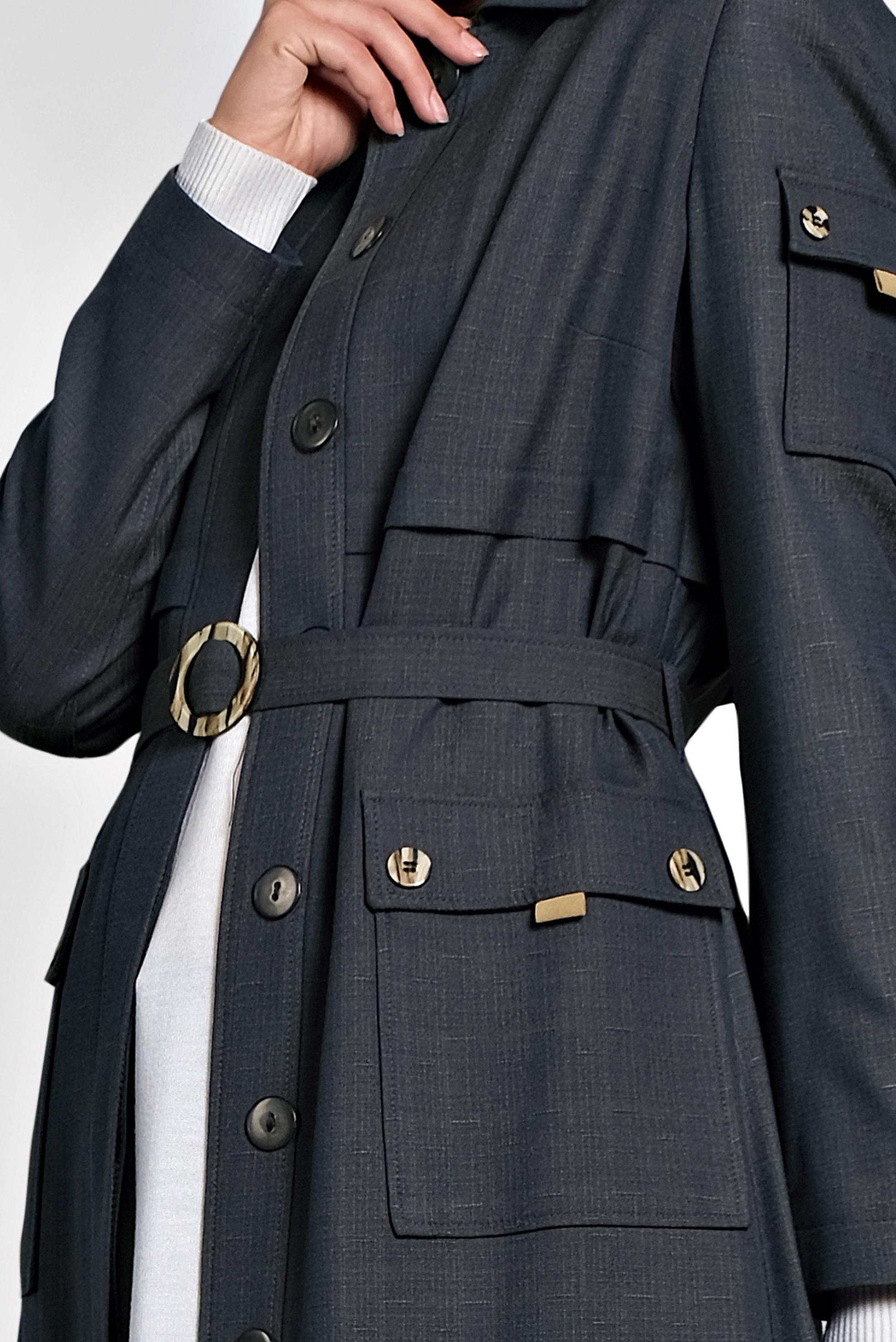 Tesettür giyim MAVİ KEMERLİ PARDESÜ 10127 