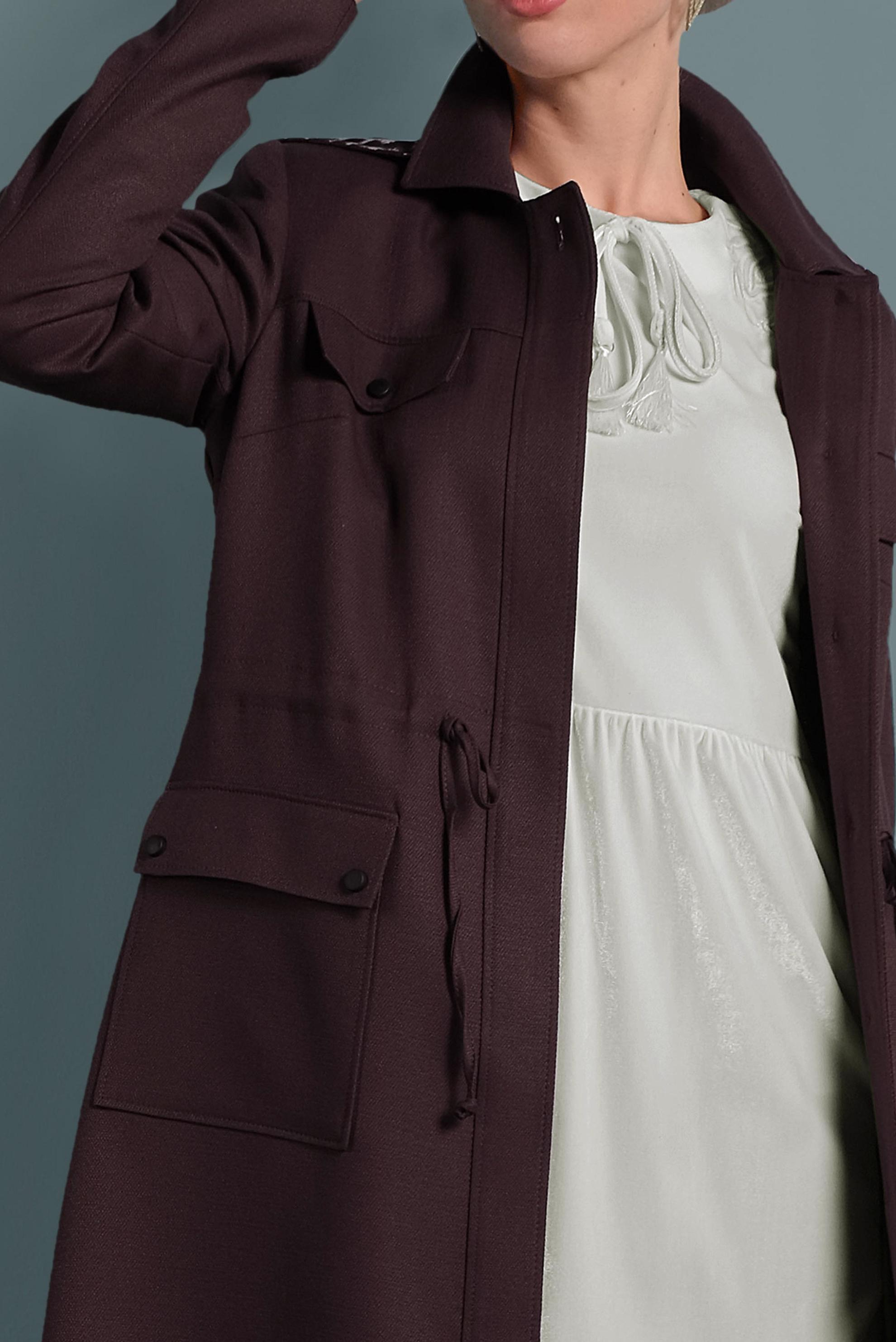 Hijab clothing BROWN HOODED TOPCOAT WITH POCKETS 10128 