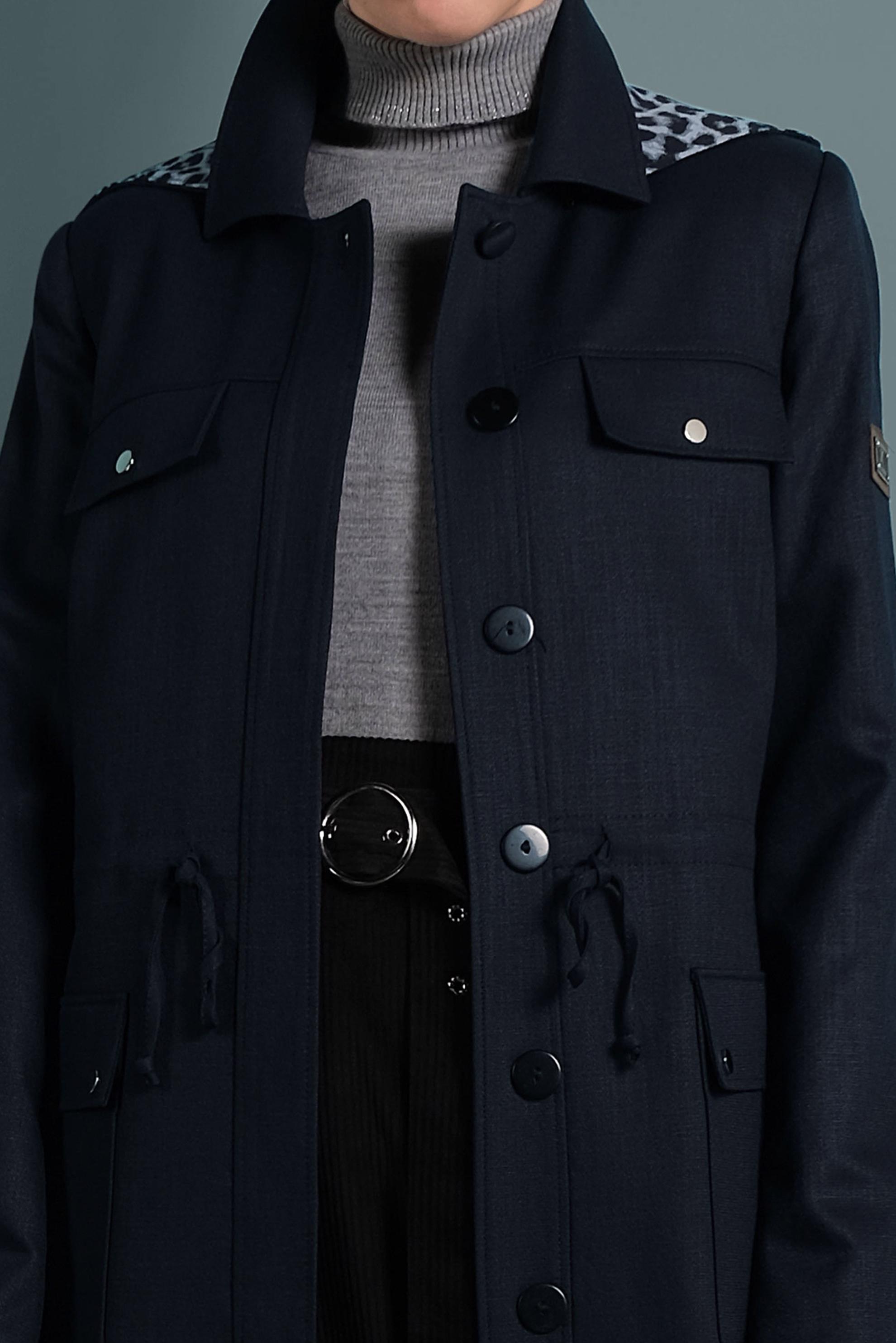 Hijab clothing NAVY BLUE HOODED TOPCOAT WITH POCKETS 10128 