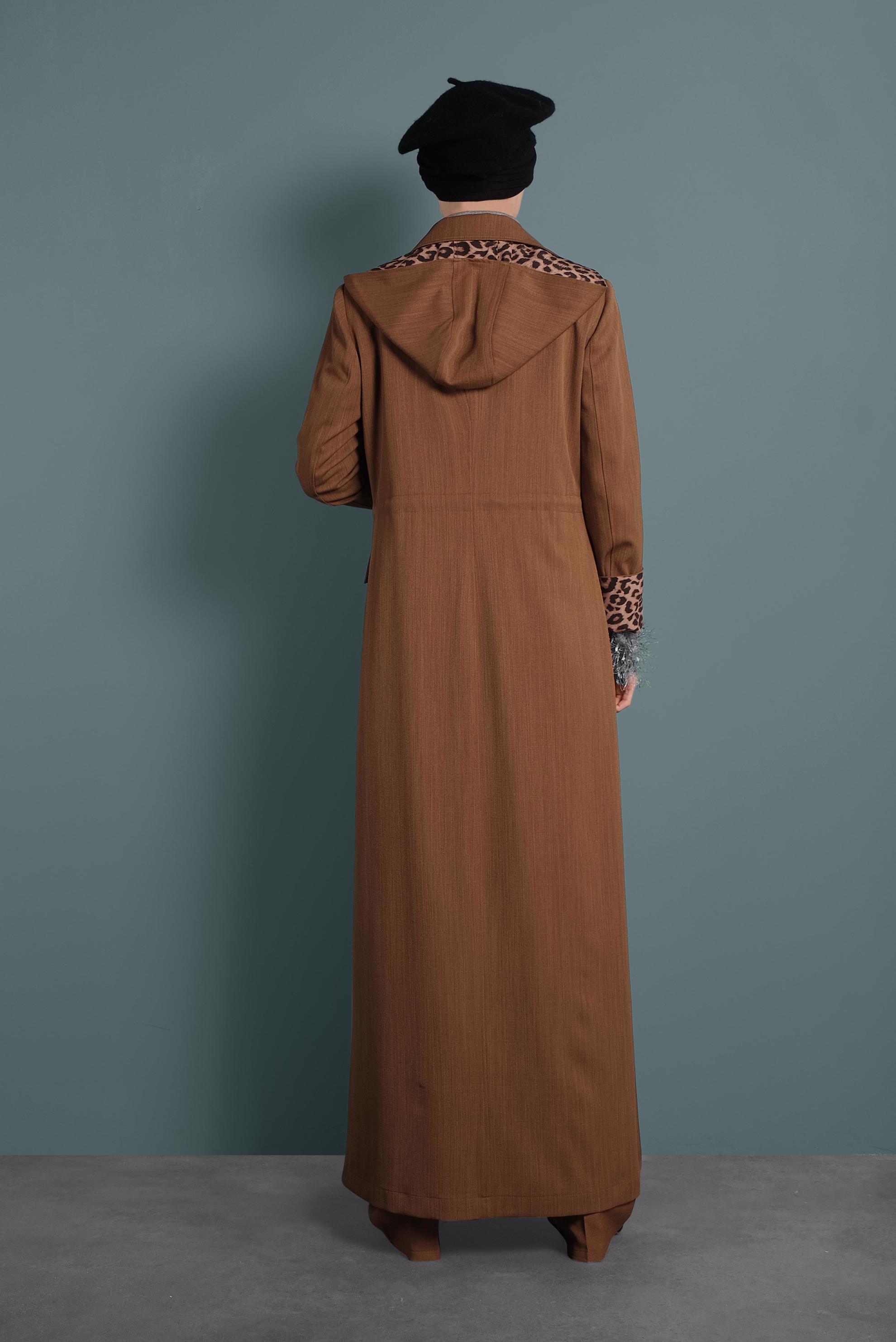 Tesettür giyim KAHVE CEPLİ KAPÜŞONLU PARDESÜ 10128