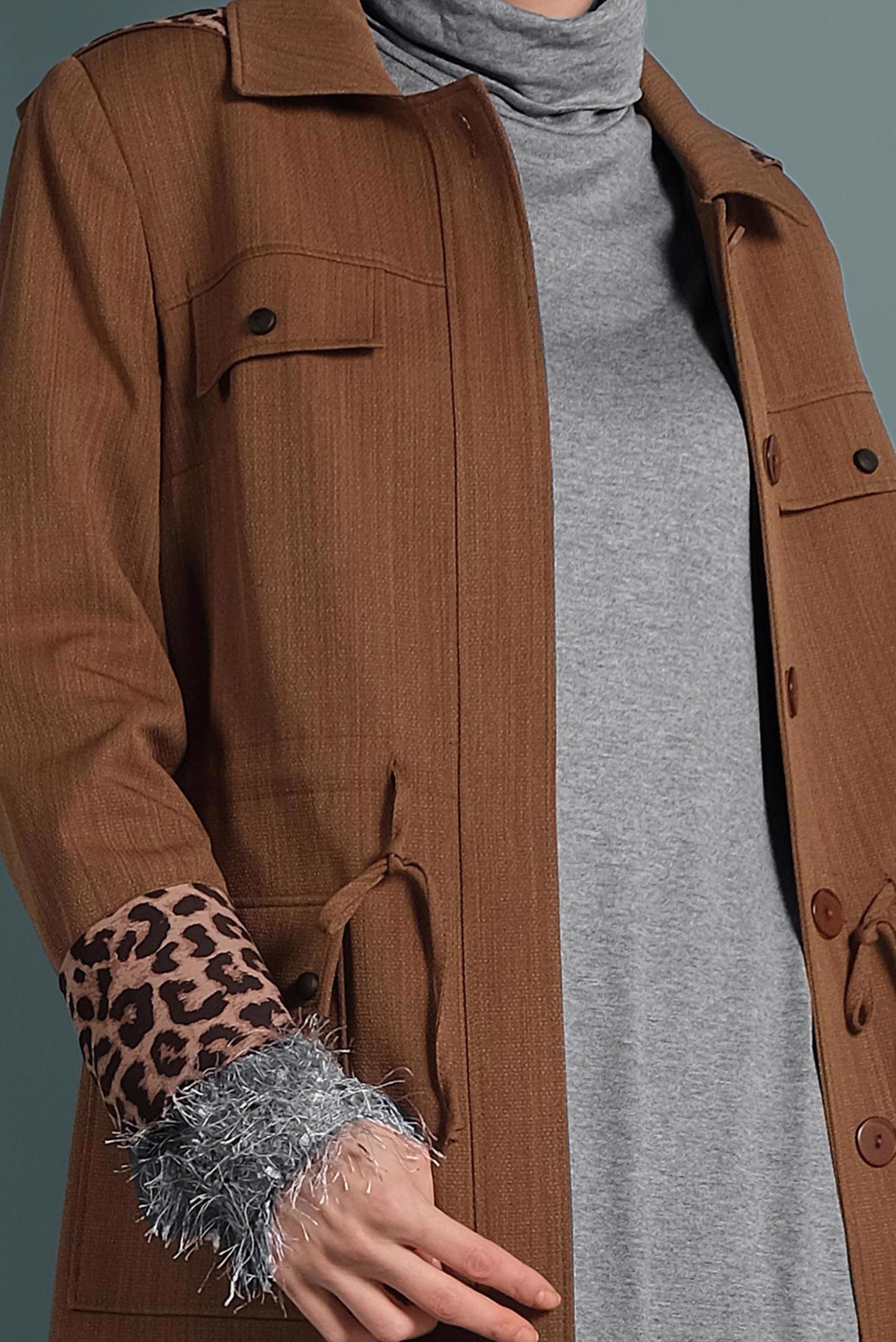 Tesettür giyim KAHVE CEPLİ KAPÜŞONLU PARDESÜ 10128