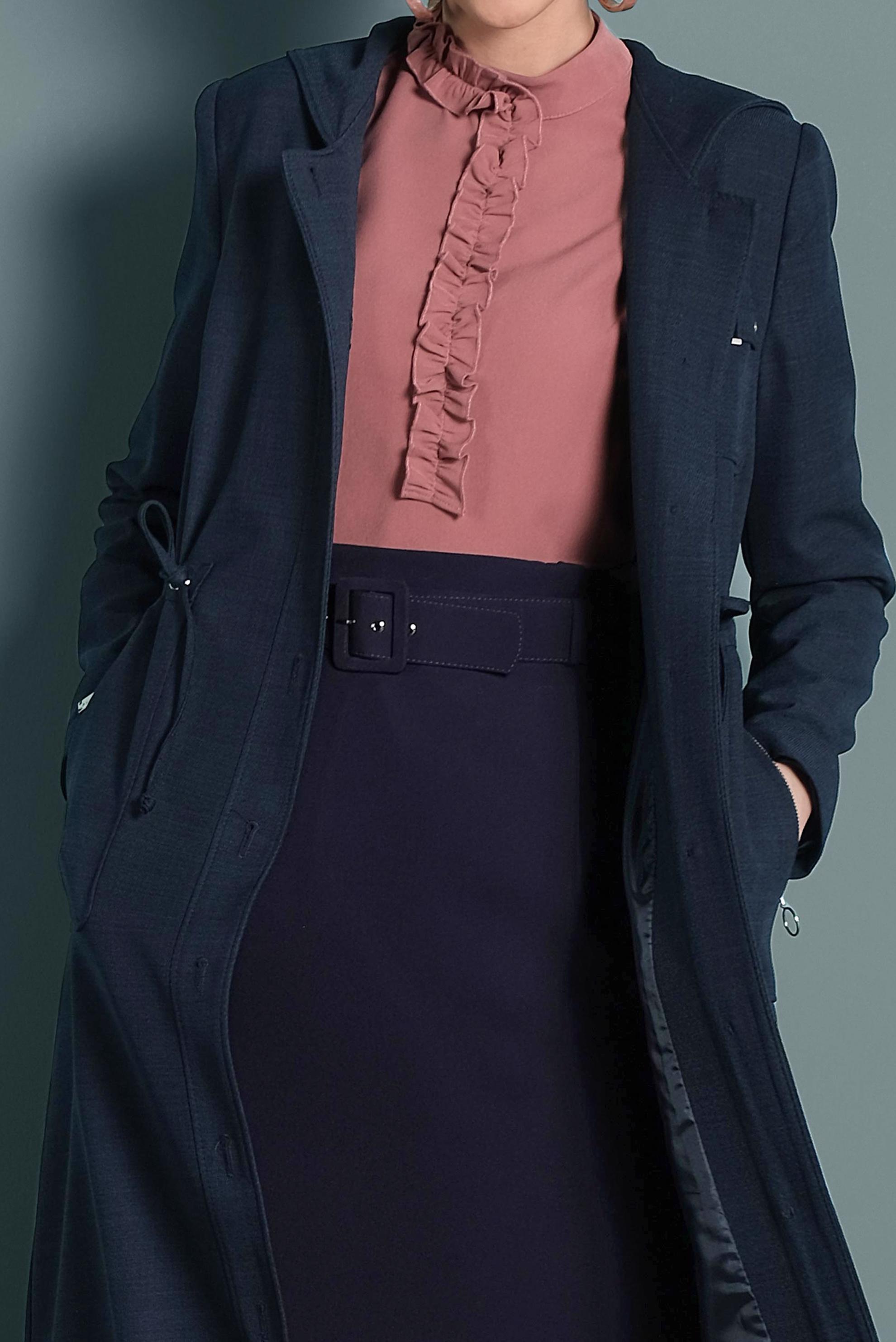 Tesettür giyim LACİVERT DÜĞMELİ KAPÜŞONLU PARDESÜ 10130 