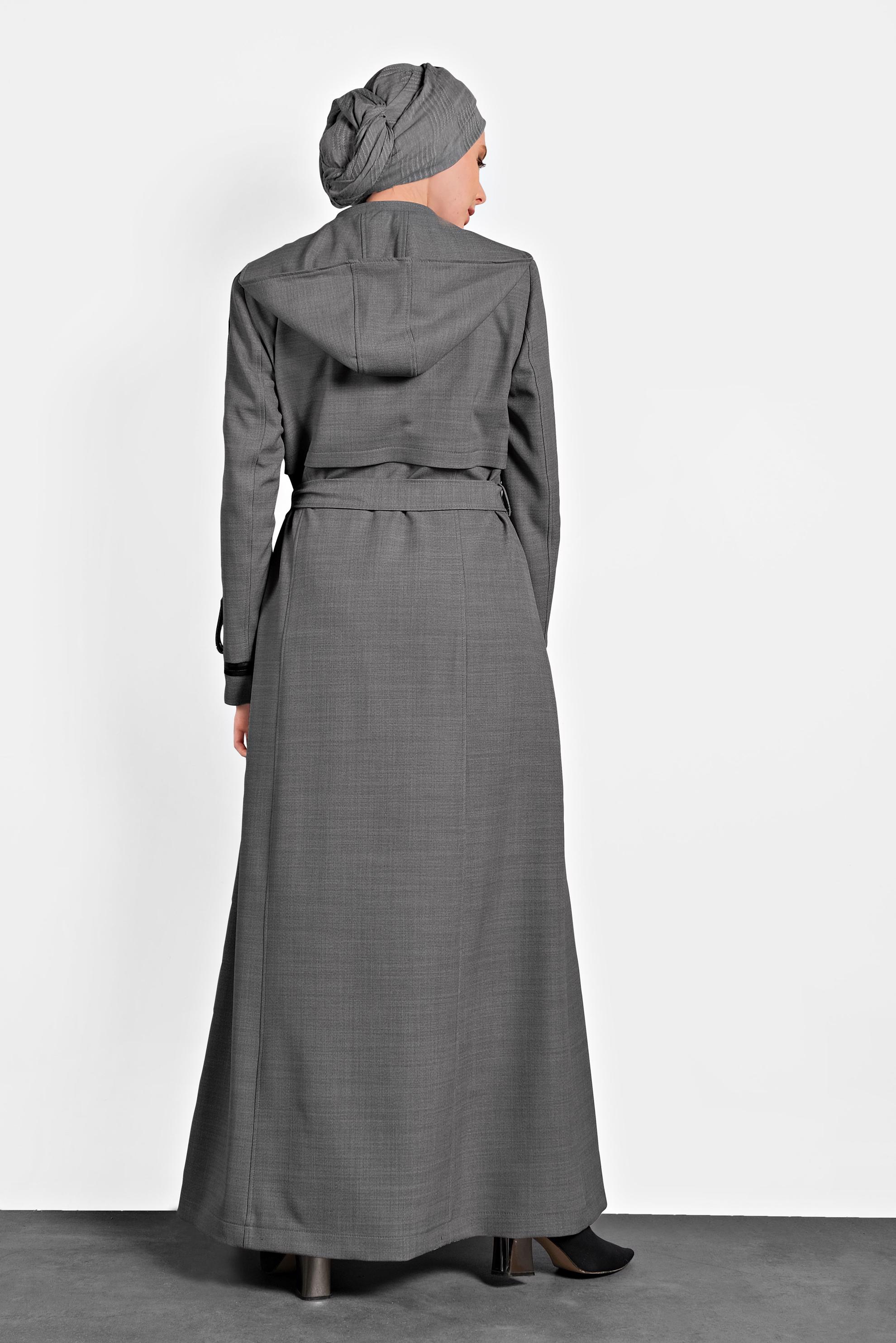 Tesettür giyim GRİ KAPÜŞONLU PARDESÜ 10131