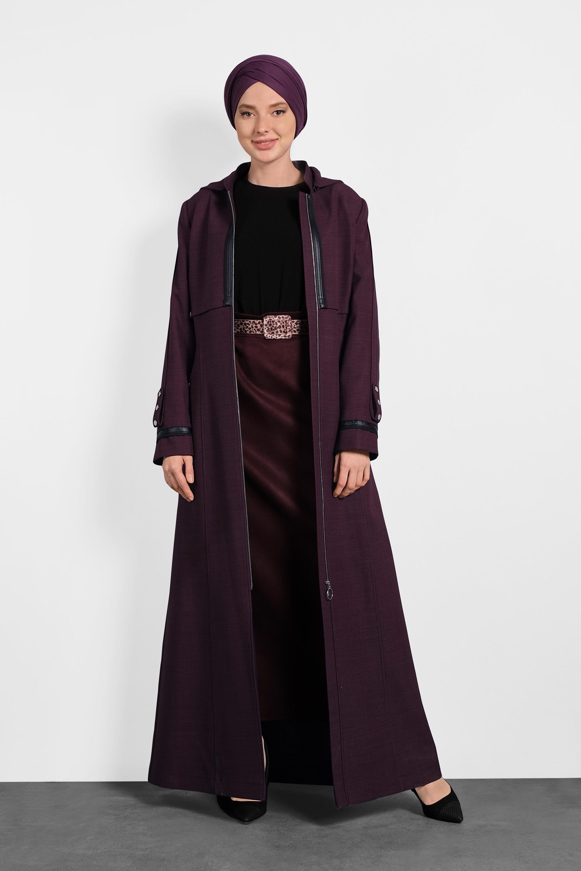 Tesettür giyim MÜRDÜM KAPÜŞONLU PARDESÜ 10131
