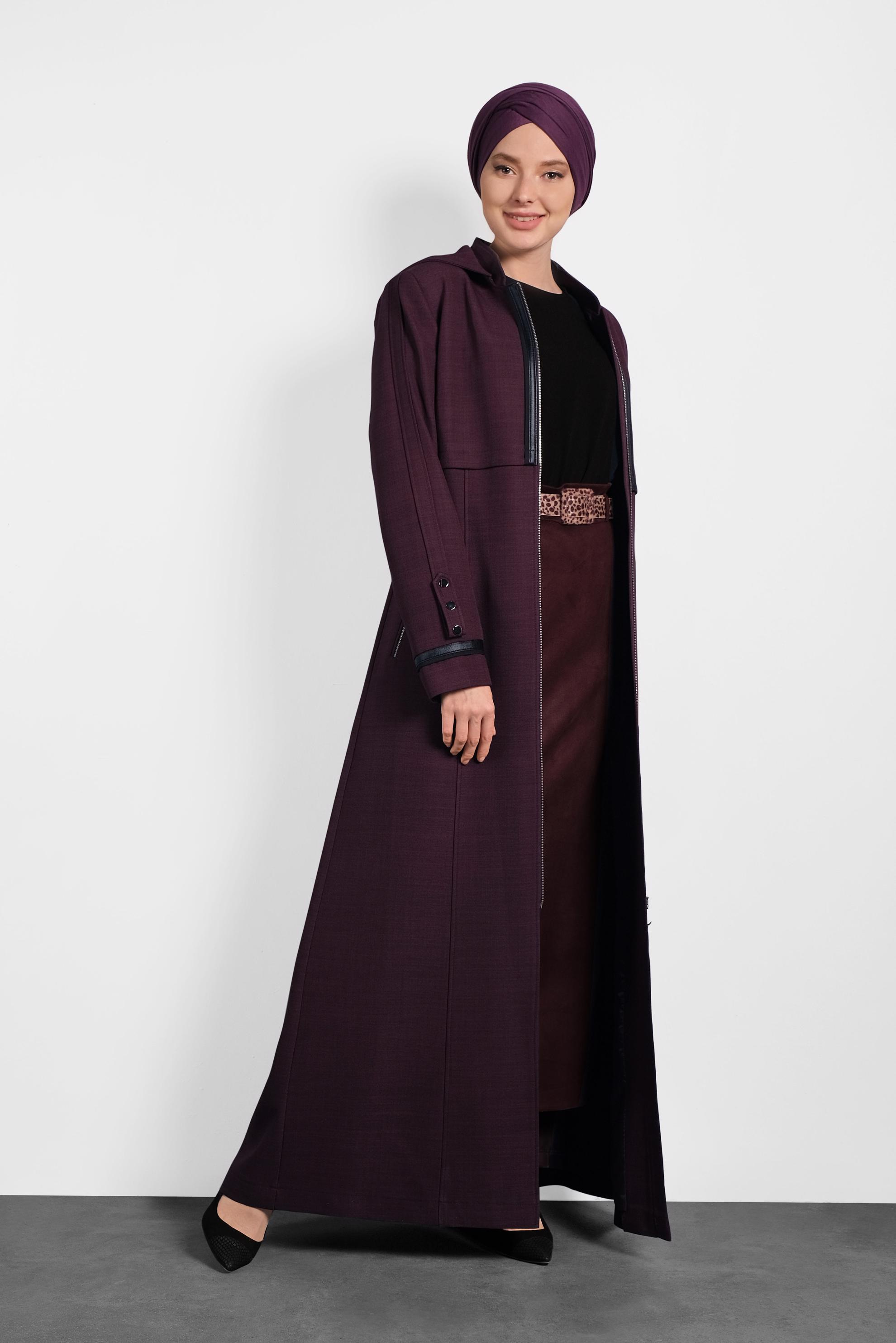 Tesettür giyim MÜRDÜM KAPÜŞONLU PARDESÜ 10131