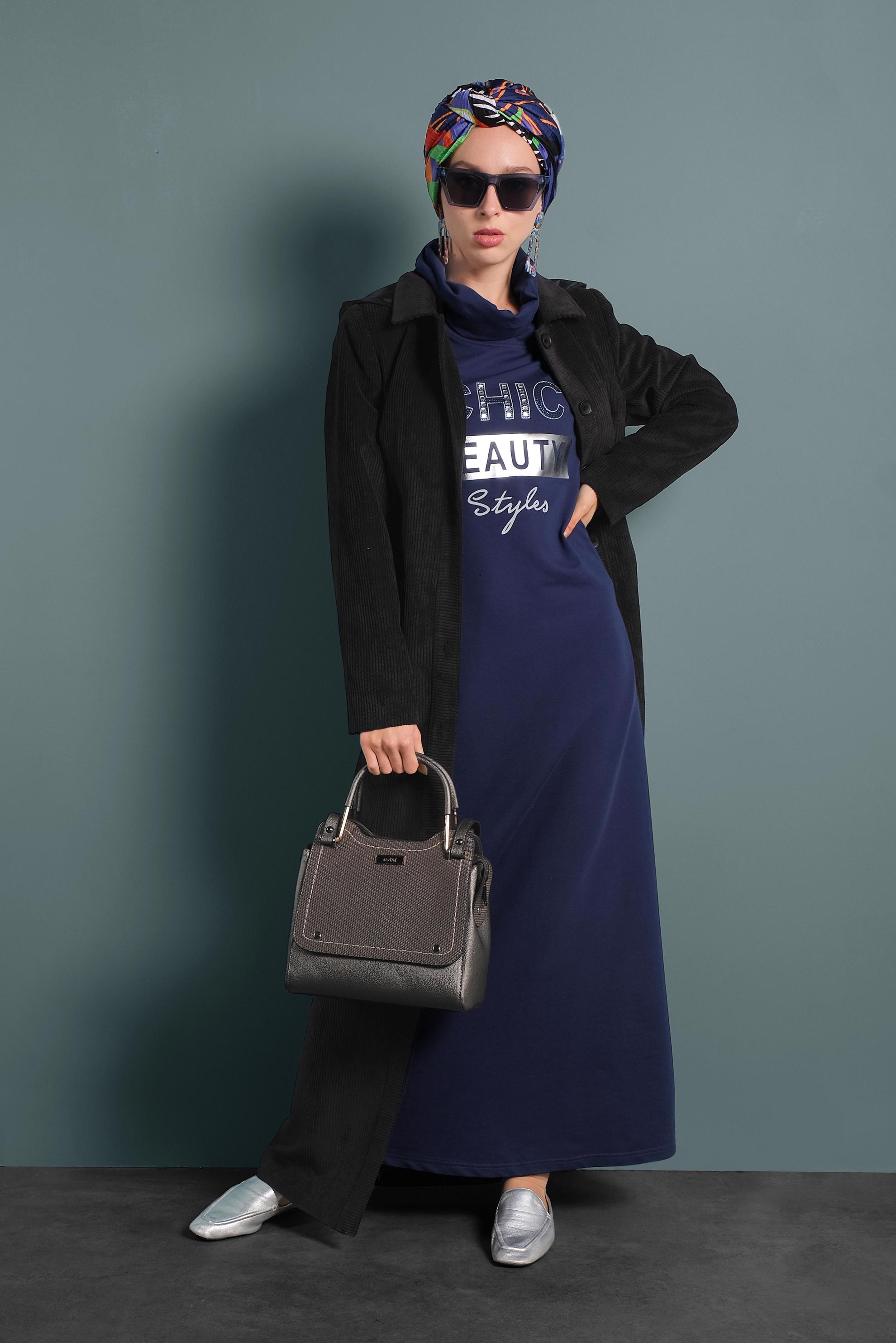 Tesettür giyim SİYAH CEPLİ KAPÜŞONLU PARDESÜ 10143 