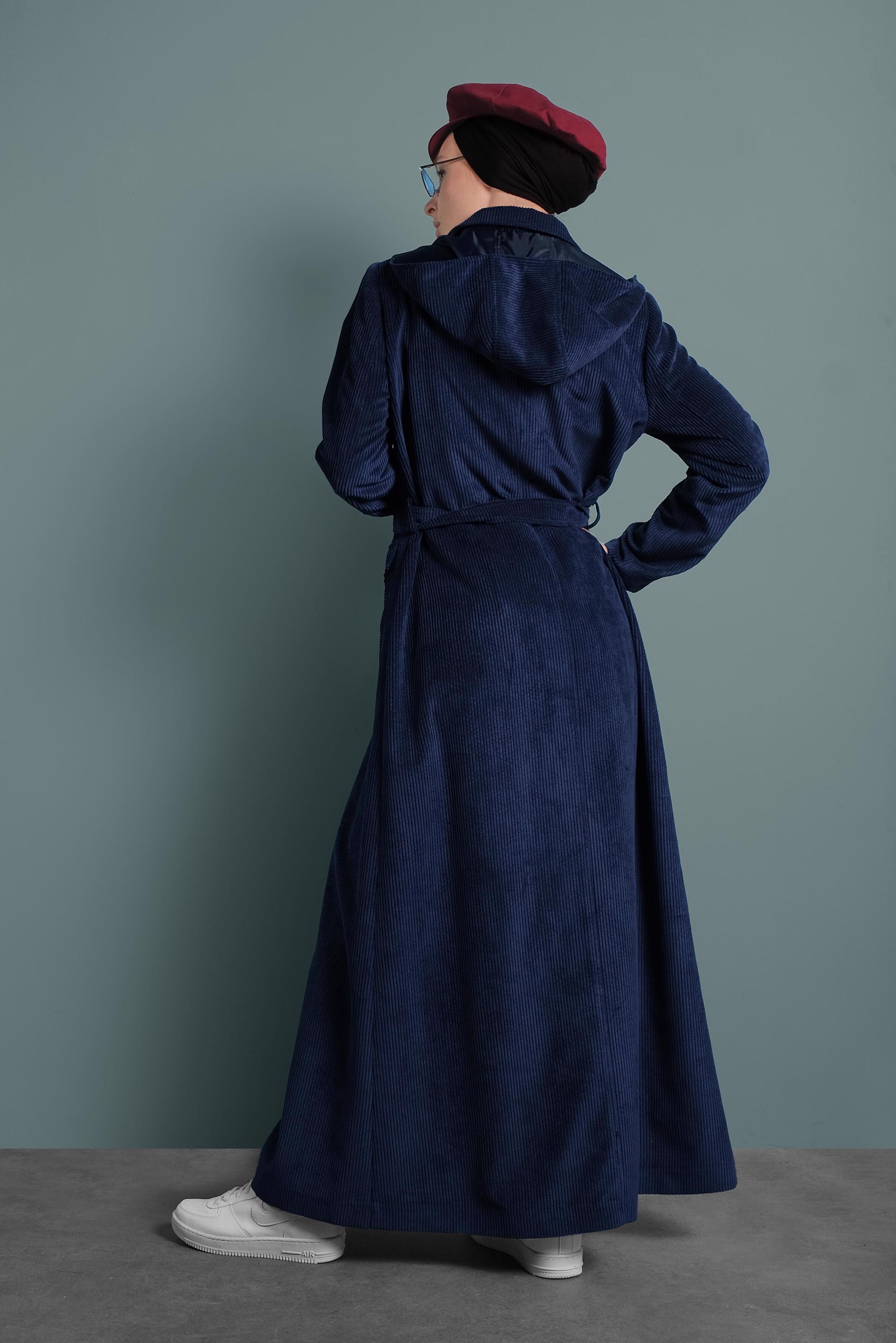 Tesettür giyim LACİVERT CEPLİ KAPÜŞONLU PARDESÜ 10143 