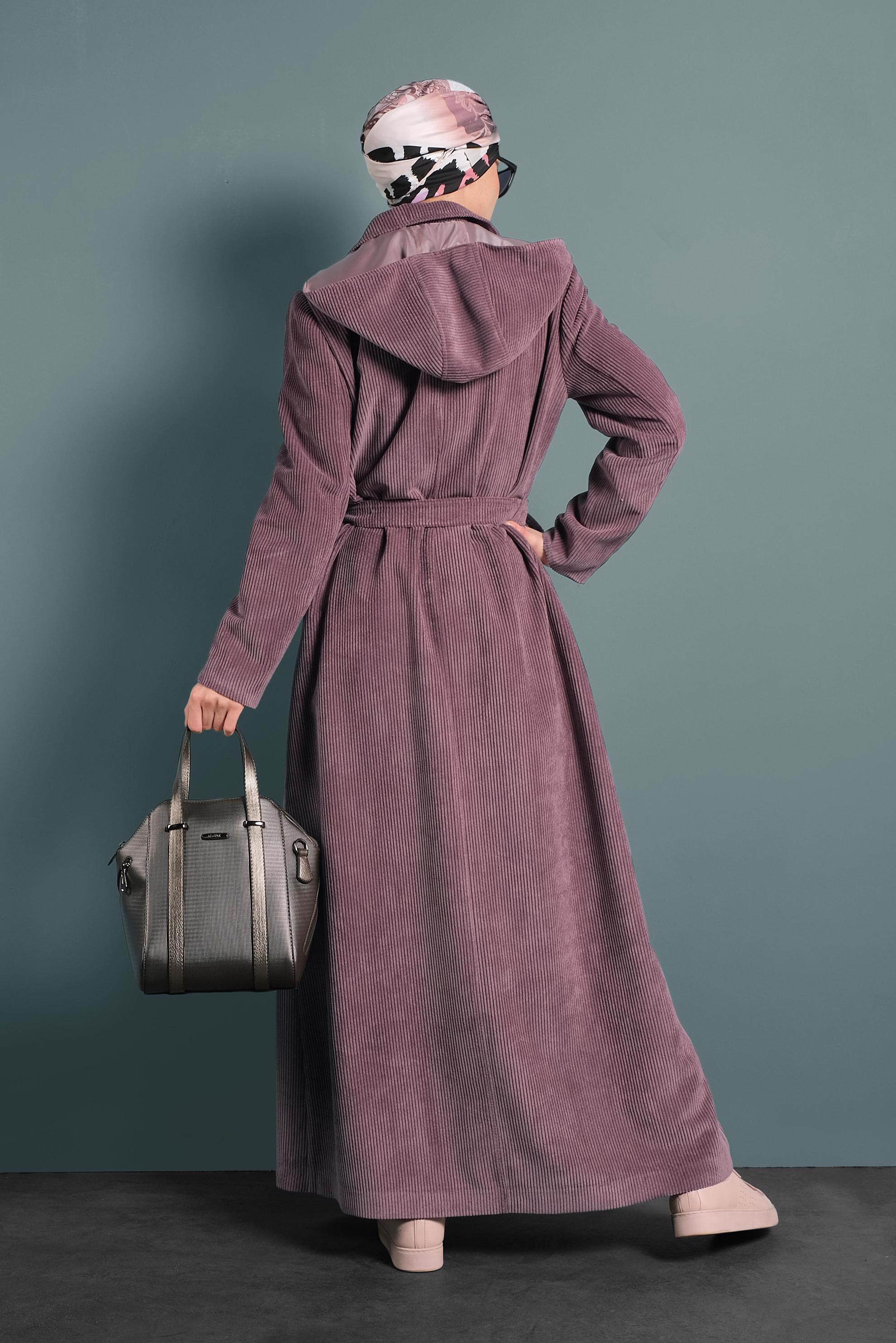 Tesettür giyim PEMBE CEPLİ KAPÜŞONLU PARDESÜ 10143 