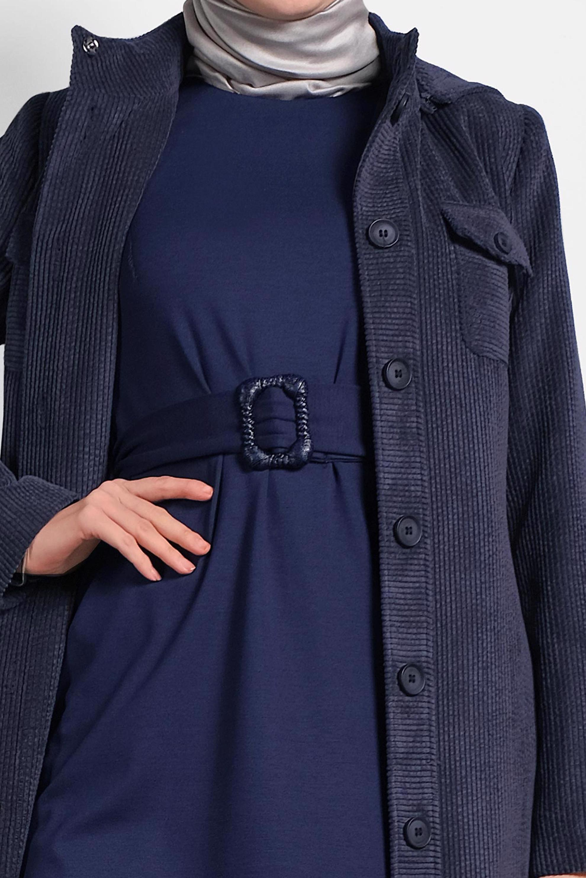 Tesettür giyim LACİVERT KAPÜŞONLU KADİFE PARDESÜ 10144 