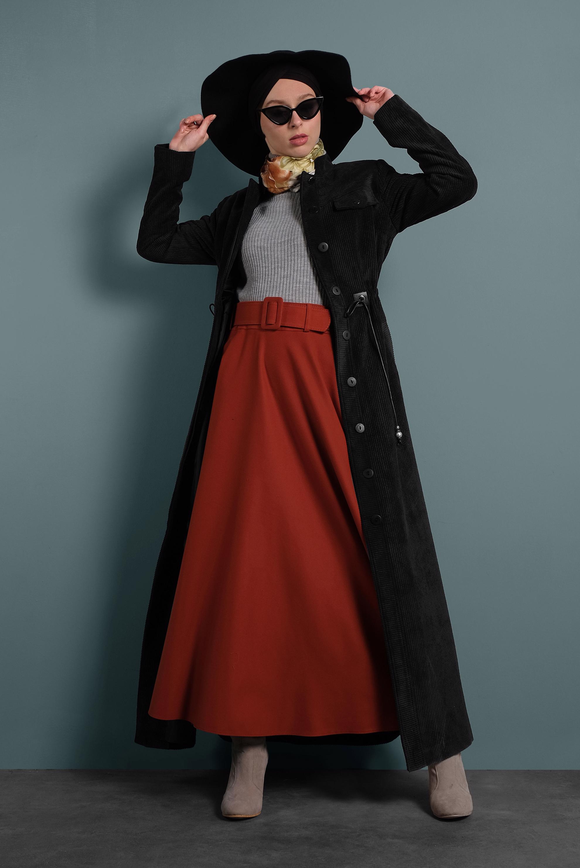 Hijab clothing BLACK BUTTONED VELVET TOPCOAT 10145 