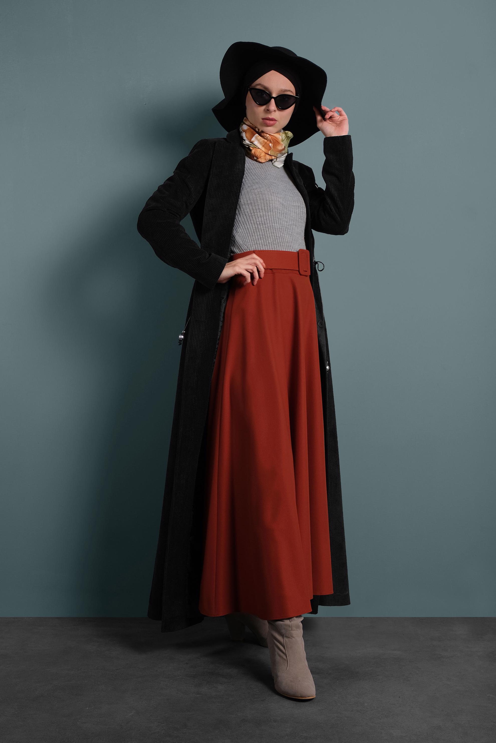 Hijab clothing BLACK BUTTONED VELVET TOPCOAT 10145 