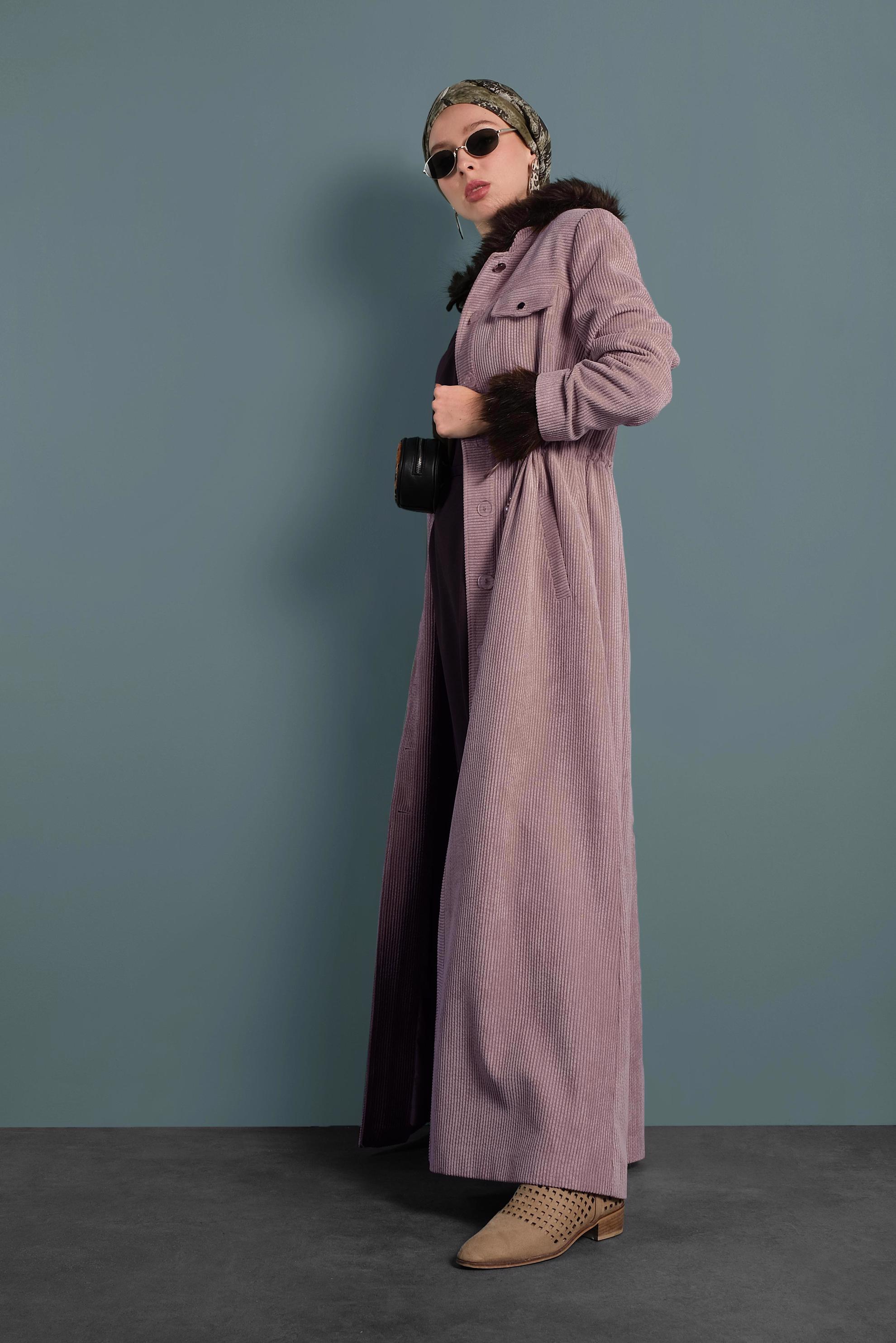 Hijab clothing PINK BUTTONED VELVET TOPCOAT 10145 