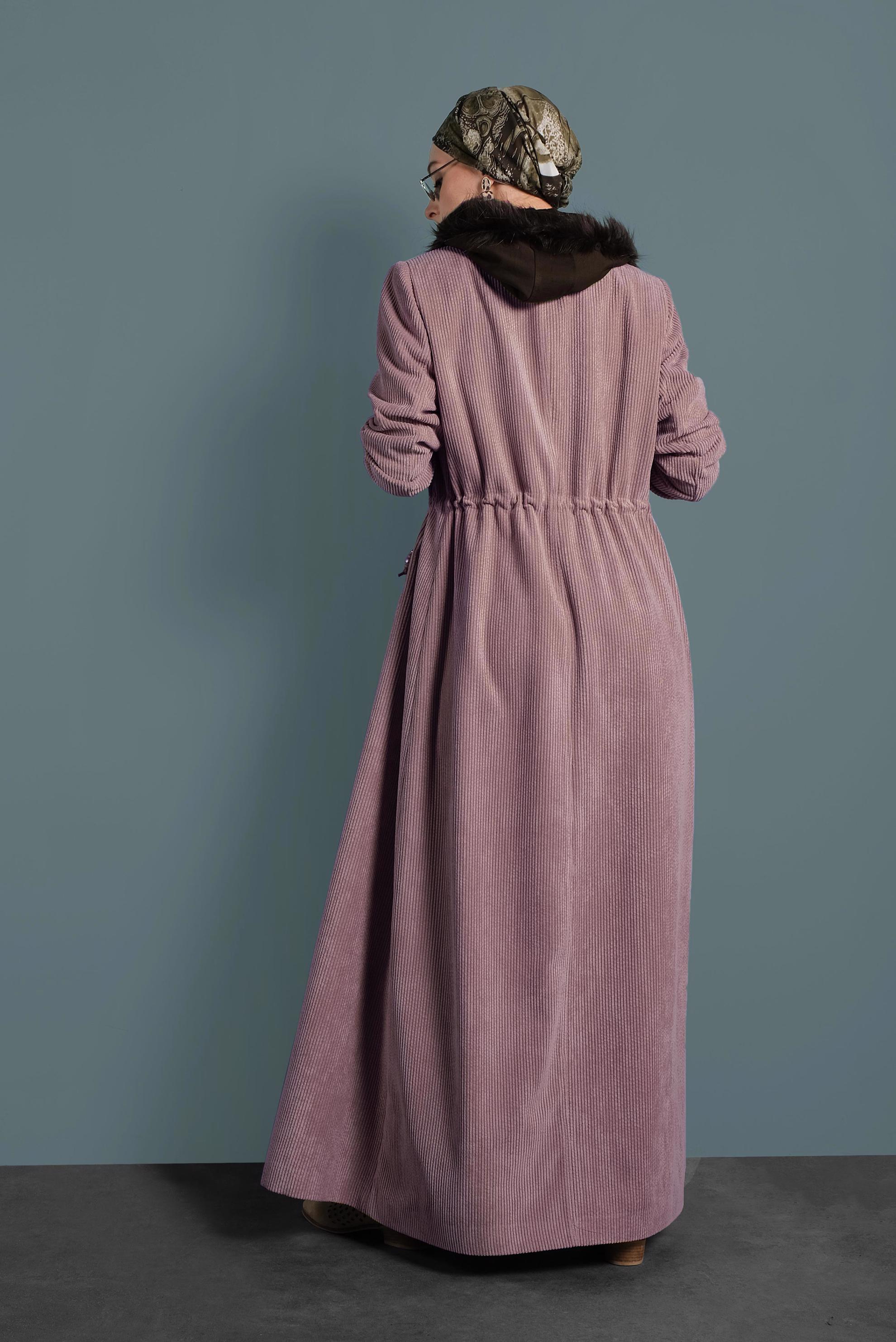 Hijab clothing PINK BUTTONED VELVET TOPCOAT 10145 