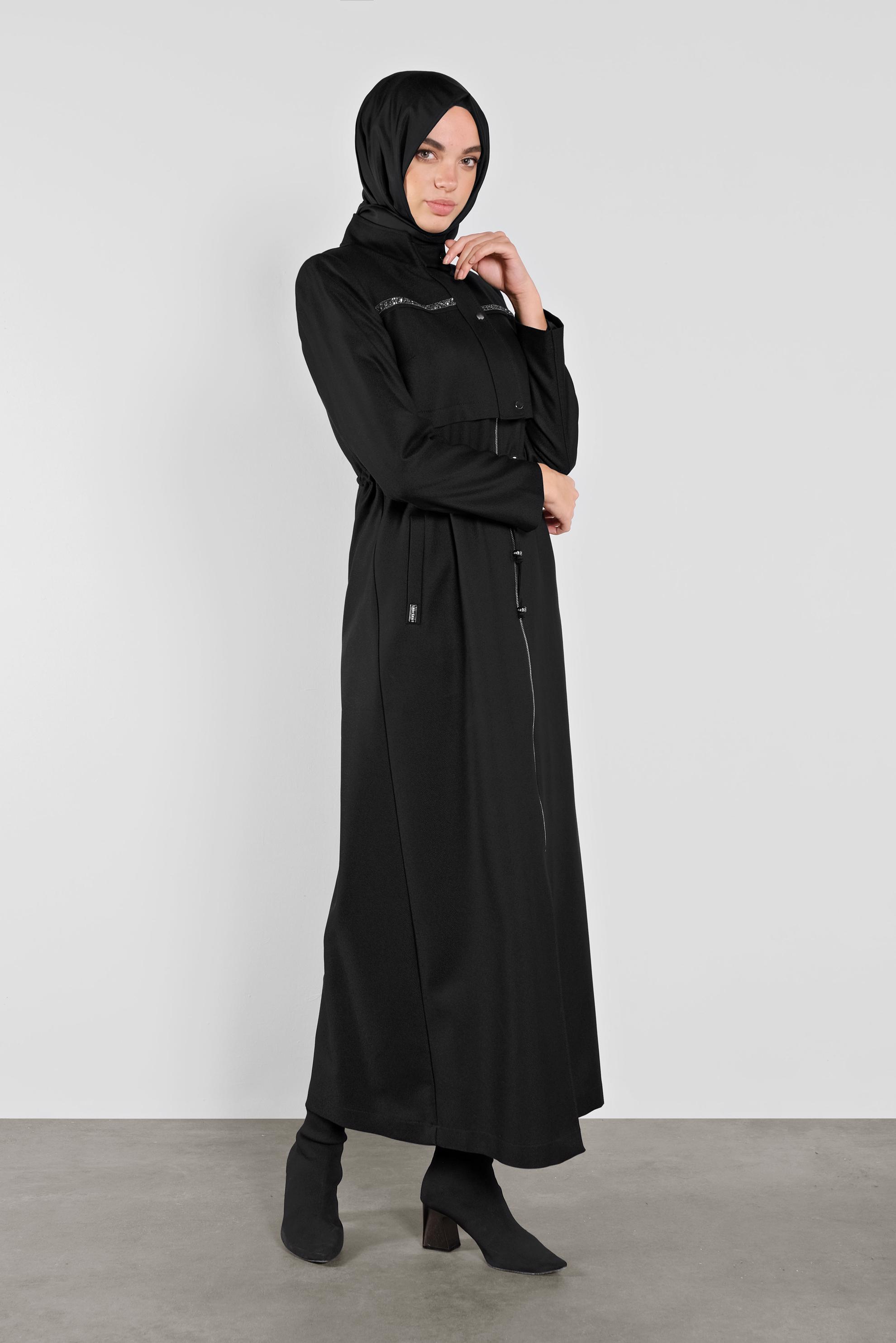 Hijab clothing BLACK TIE-WAIST COAT 10281 