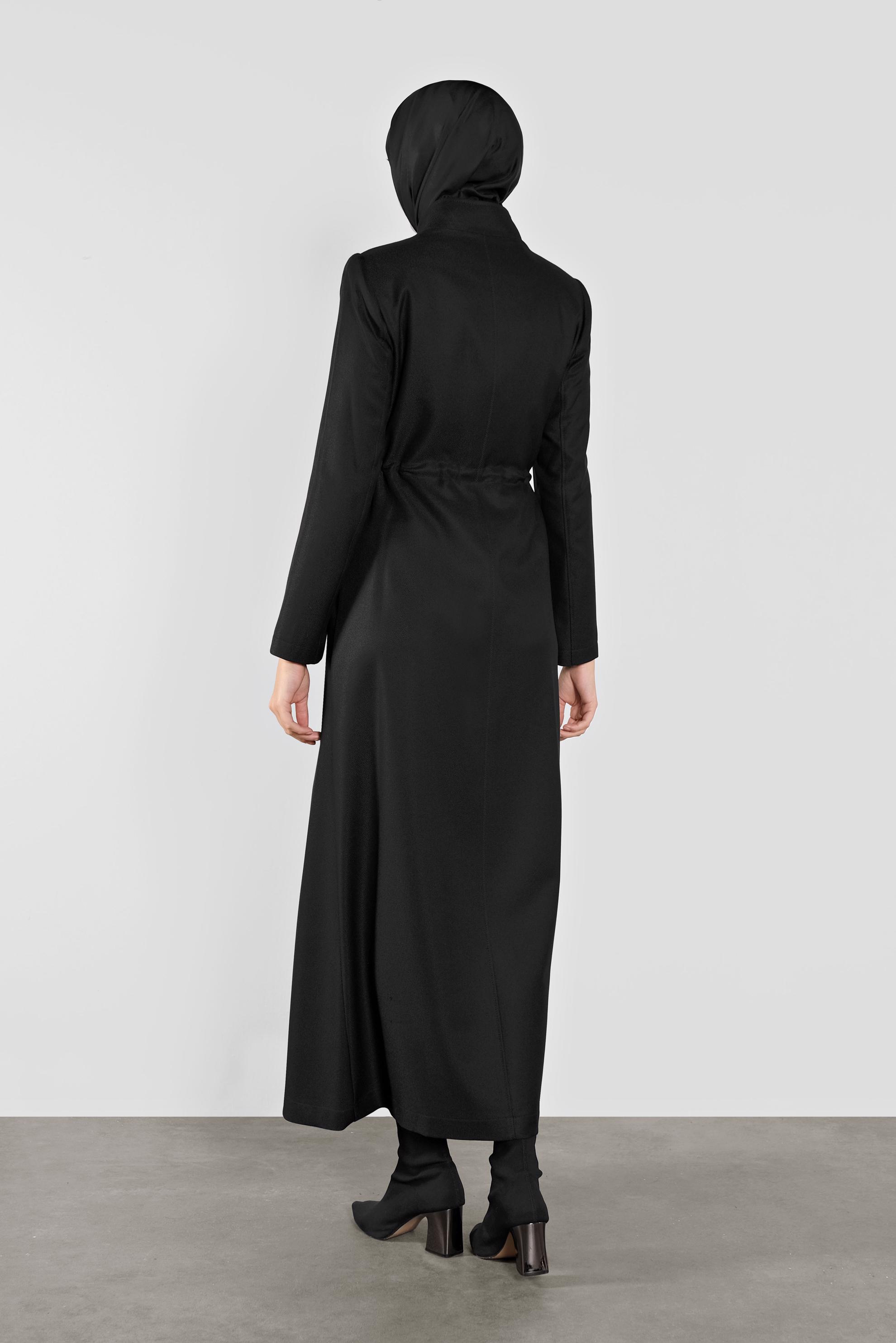 Hijab clothing BLACK TIE-WAIST COAT 10281 