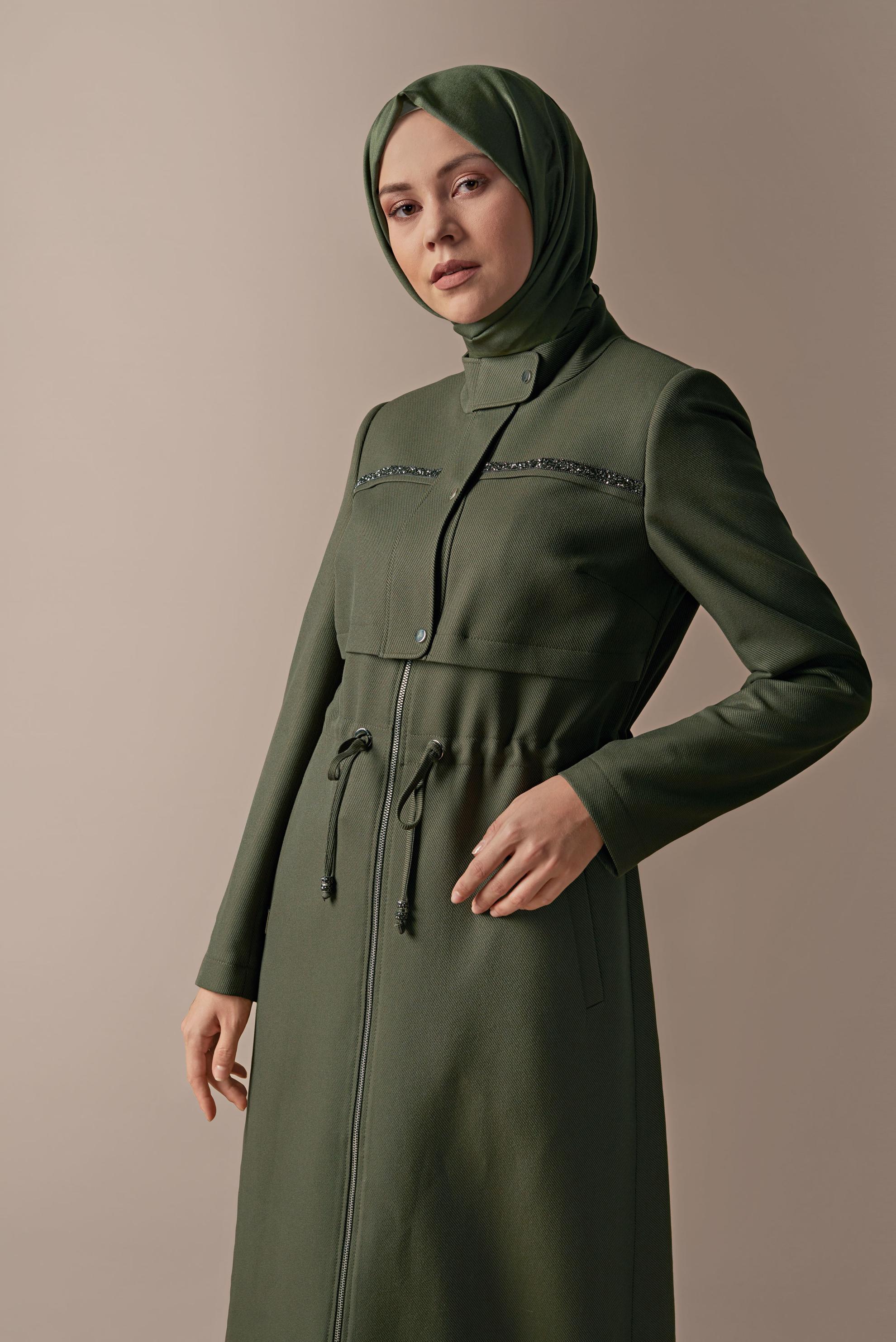 Tesettür giyim HAKİ BELİ BAĞCIKLI PARDESÜ 10281