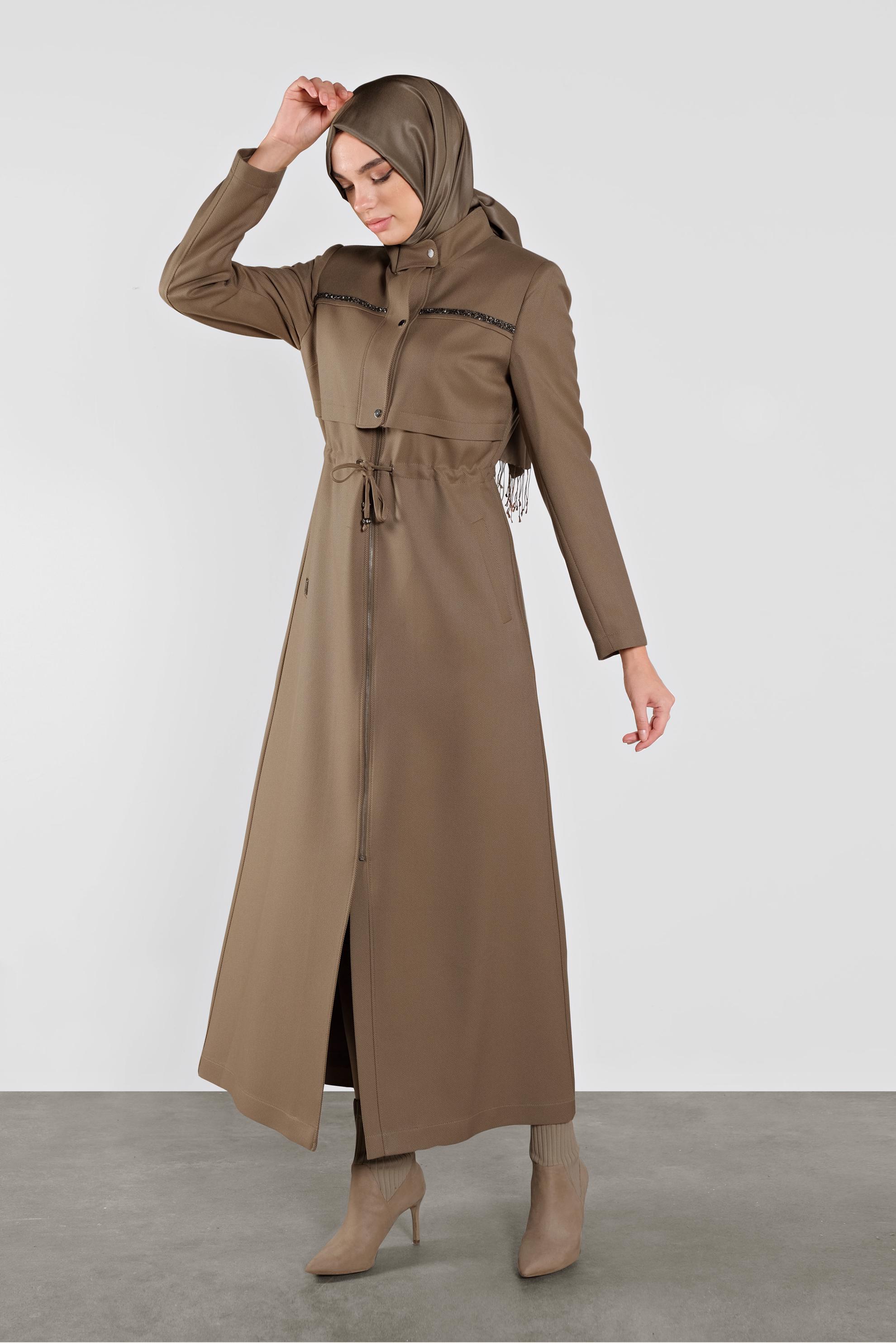 Tesettür giyim KAHVE BELİ BAĞCIKLI PARDESÜ 10281