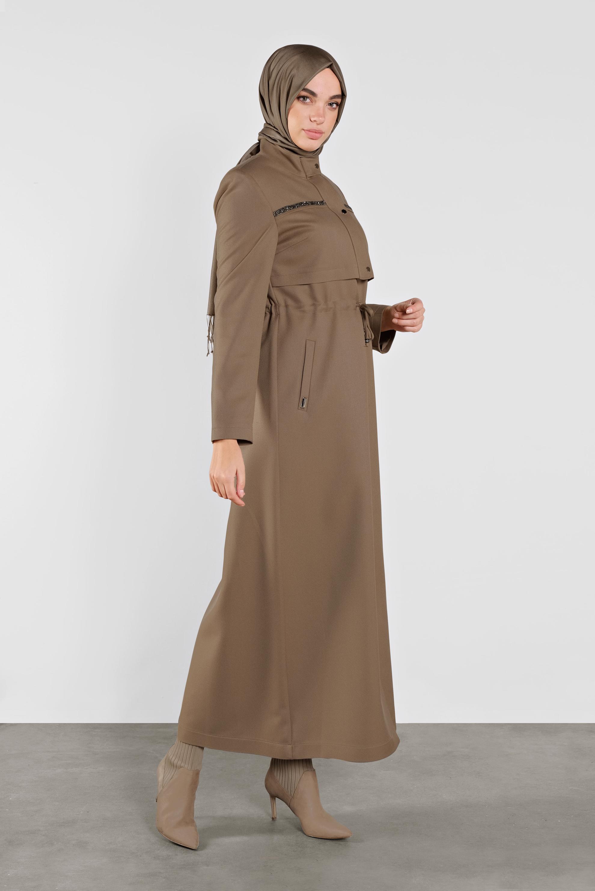 Tesettür giyim KAHVE BELİ BAĞCIKLI PARDESÜ 10281